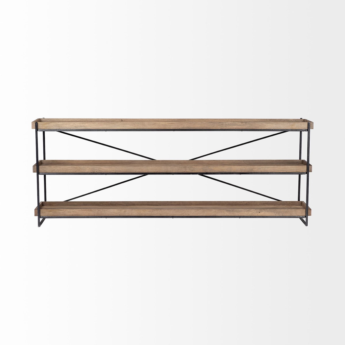 Trey I 80L x 16W Brown Wood and Black Iron Console Table, by Mercana, 80" length x 16" width x 30" height View 6