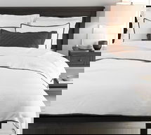 Online Designer Bedroom Belgian Flax Linen Contrast Flange Duvet Cover, King,/Cal. King, White/Ebony