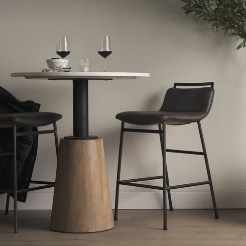 Maxwell 32" Round White Marble Tabletop with Blonde Wood & Black Metal Accent Pedestal Bistro Table