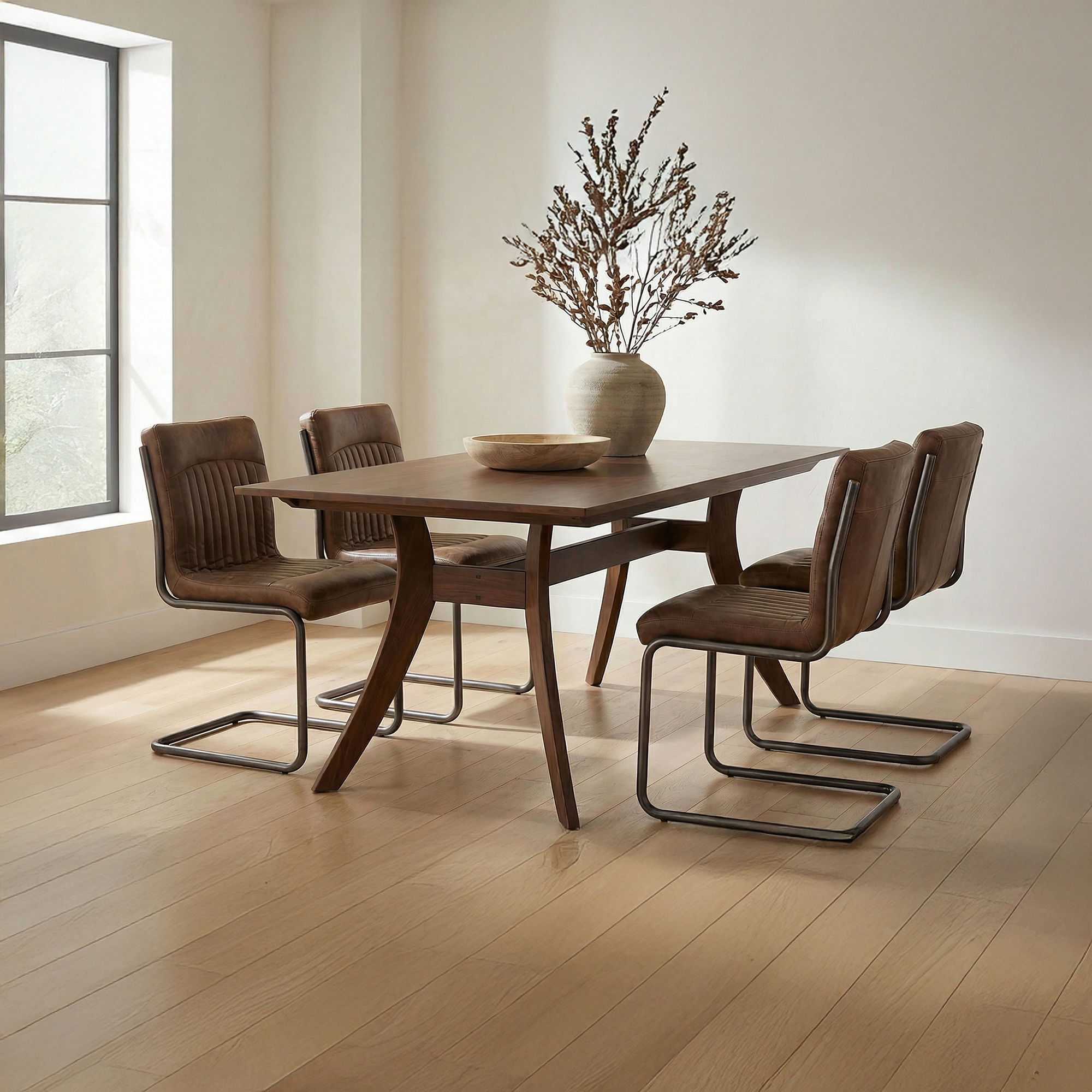 Ansel Dining Chair Grazed Brown Leather - Set Of Two, by Moe's Home, 21" width x 35" height x 26" depth View 6