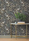 Peacock Garden Black Peel & Stick Wallpaper thumbnail 1
