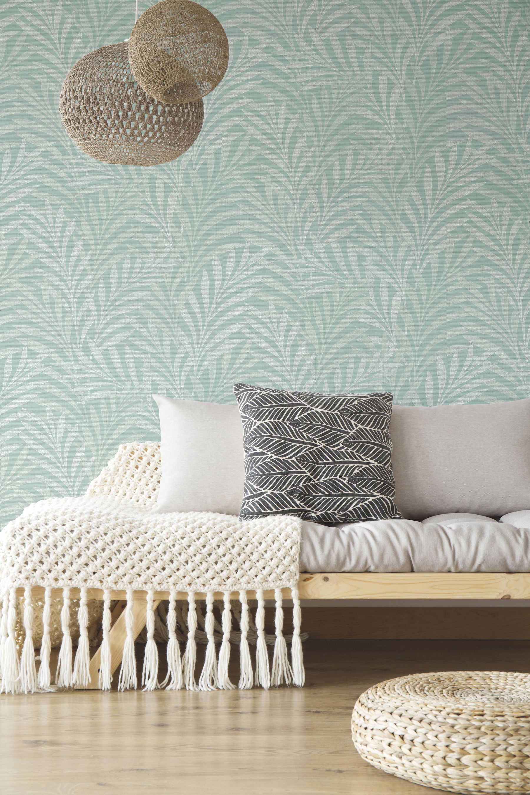 Tea Leaves Stripe Blue Wallpaper large image 