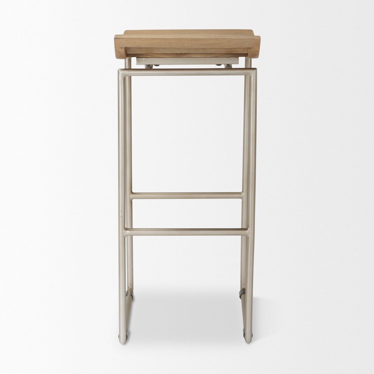 Givens 31.8'H Seat Height Brown Wood with Silver Metal Frame Barstool, Counter & Bar Stool by Mercana, 14" length x 15.8" width x 32" height View 5