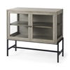 Arelius 36L x 18W x 32H Gray Wood, Black Metal Base with 2 Glass Doors Accent Cabinet thumbnail 0