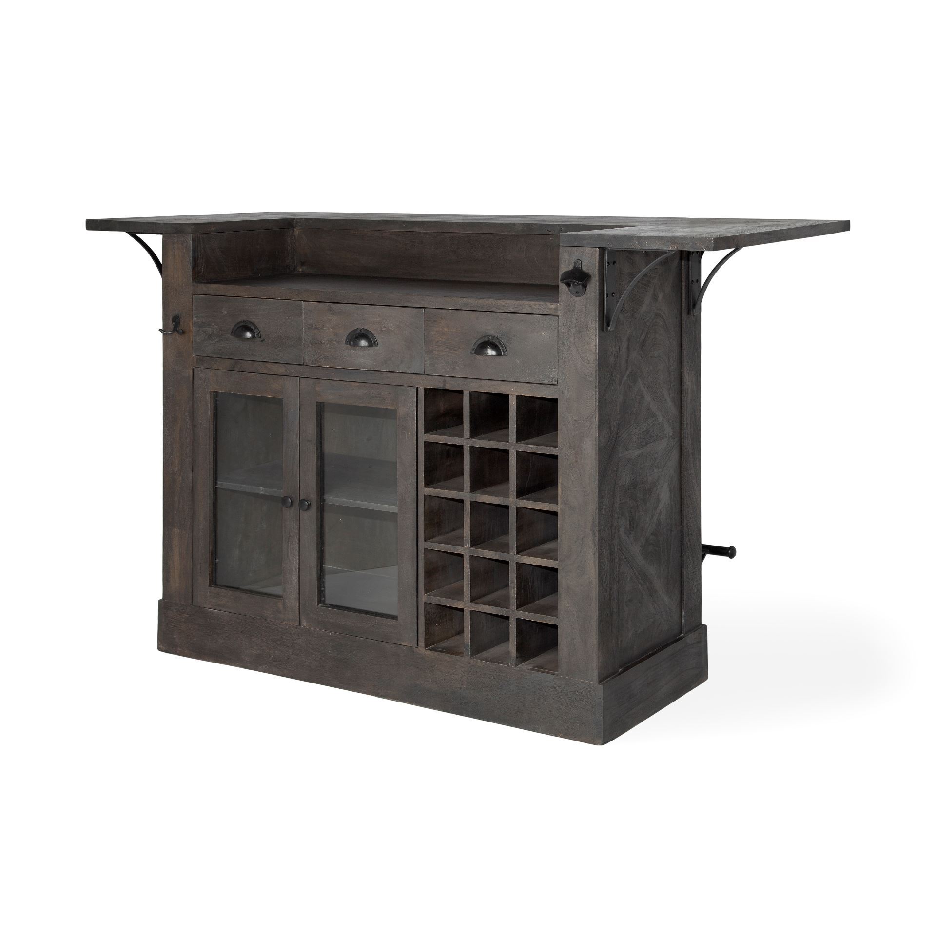 Cheers Dark Brown Solid Wood  Wine Bottle Storage Kitchen Island, by Mercana, 67.75" length x 29" width x 42.5" height View 1