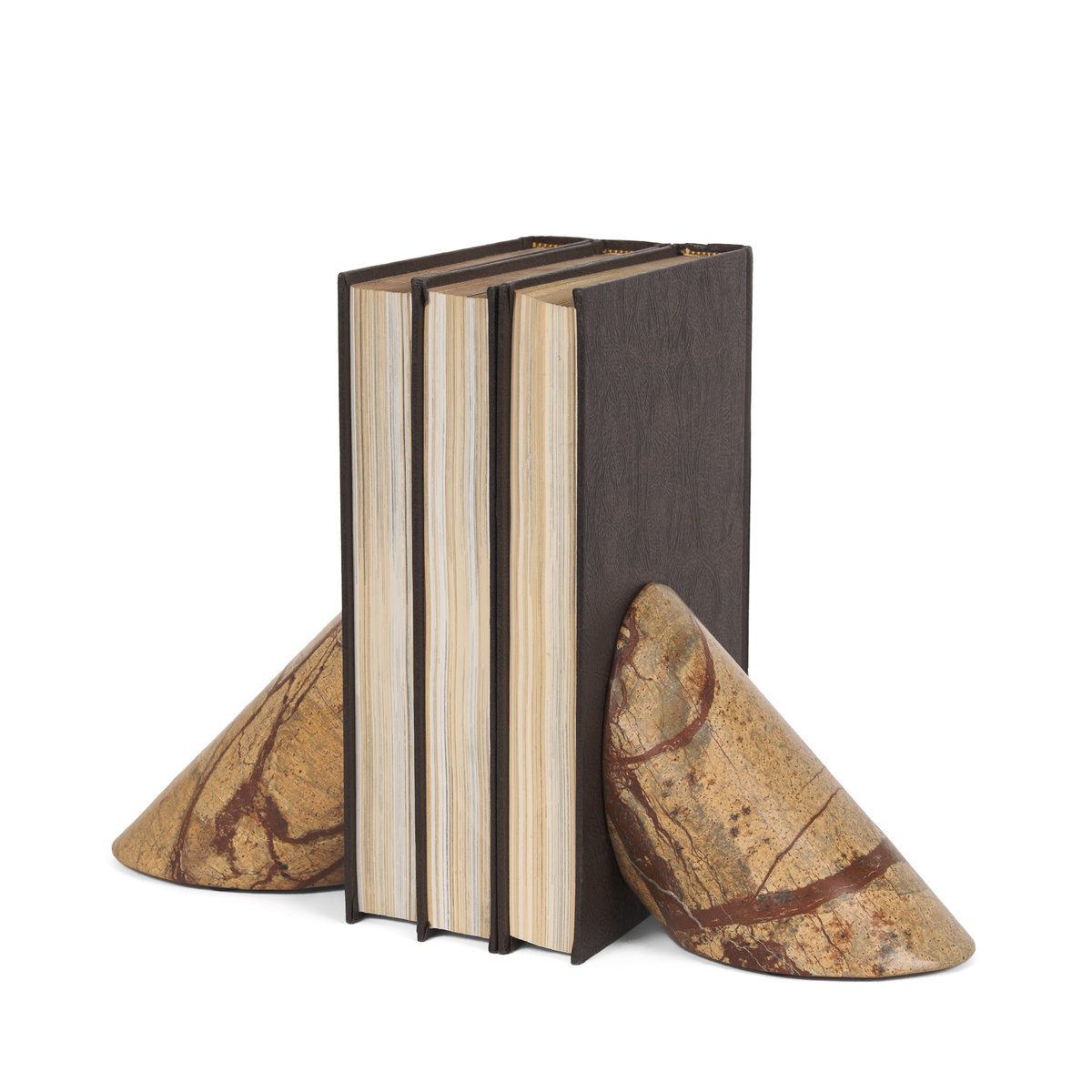 Rahima Brown Forest Marble Angled Bookends, by Mercana, 10.23" length x 3.15" width x 4.75" height View 1