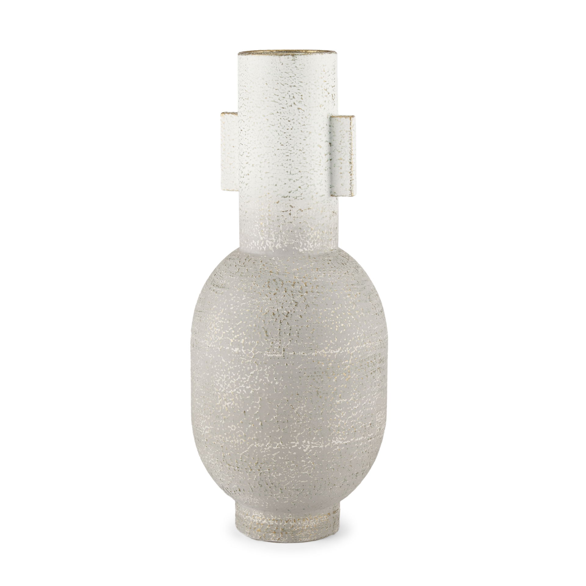 Torres Tall Textured Off White with Gold Metal Vase, by Mercana, 6.3" length x 6.3" width x 15.75" height View 1