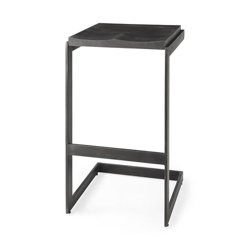 Kiran Backless 30in Seat Bar Stool | Black Wood with Black Metal
