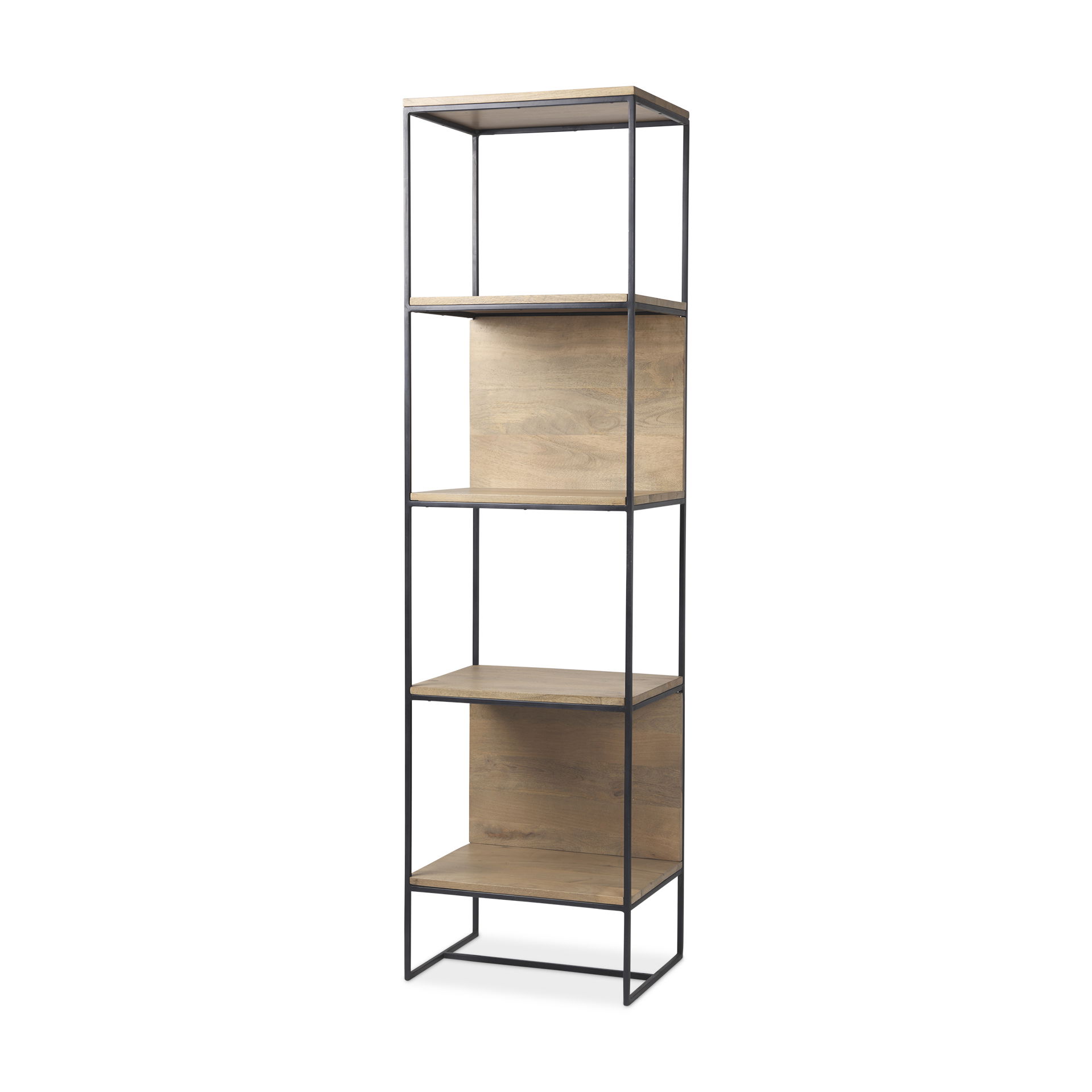 Morris 19.75 L x 15.0W x 72.5H Beige Wood with Black Metal Frame 4-Tier Shelving Unit, Shelving & Bookcase by Mercana, 19.75" length x 15" width x 72.5" height View 1