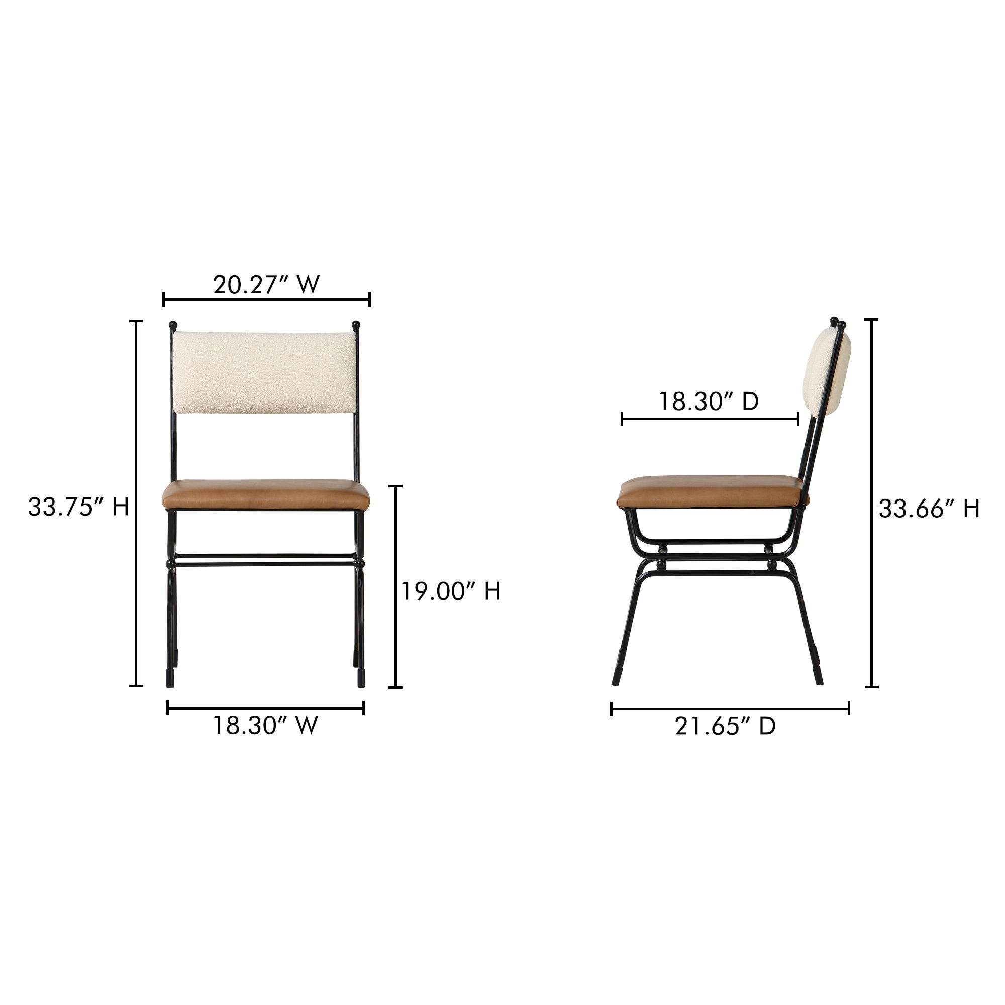 Posta Dining Chair Brown Leather, by Moe's Home, 18.3" width x 33.75" height x 21.65" depth View 9