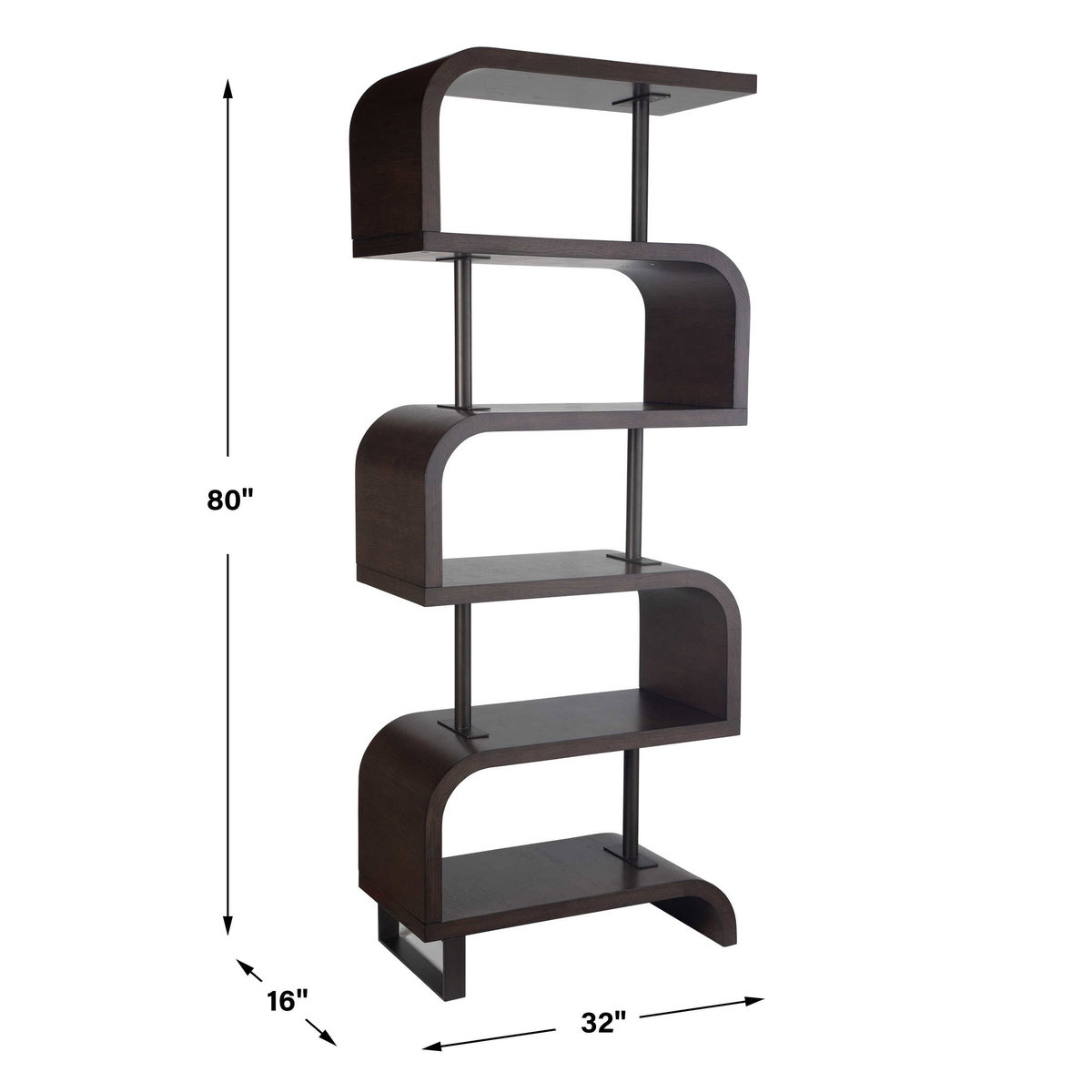 Bia Chocolate Etagere, Shelving & Bookcase by Uttermost, 32" width x 80" height x 16" depth View 3