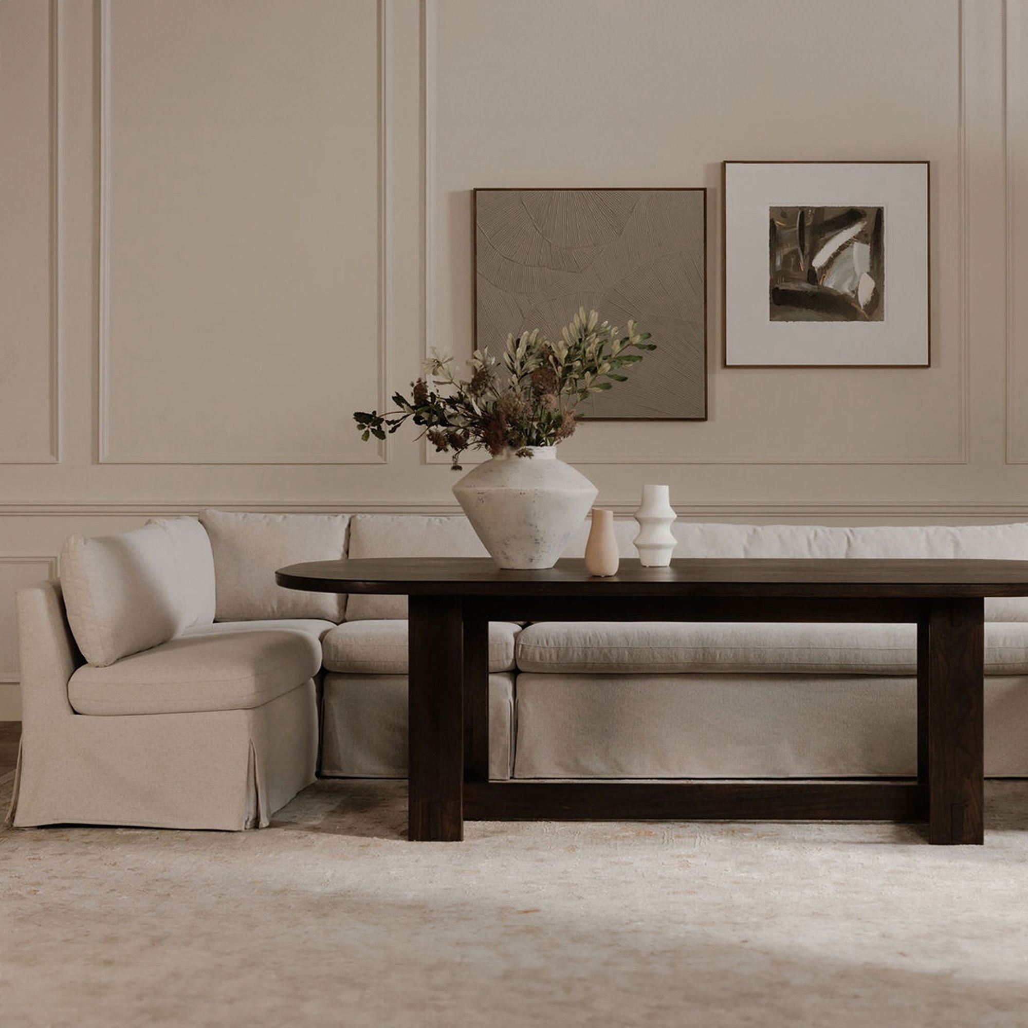 Fable Slipcover Dining Banquette L-shape Beige  100.5in large image 