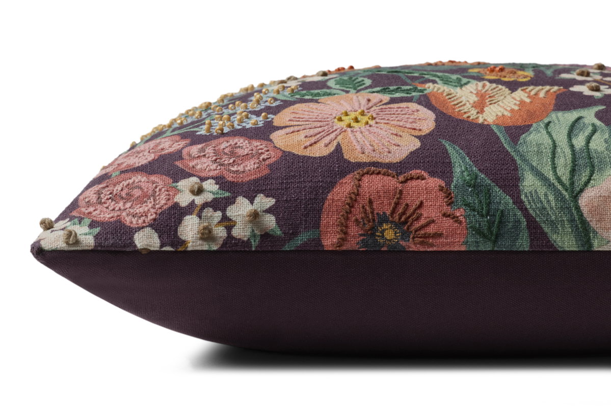 Rifle Paper Co. x Loloi Burgundy Blossom Pillow, Decorative Pillow, 20" length x 20" width View 3