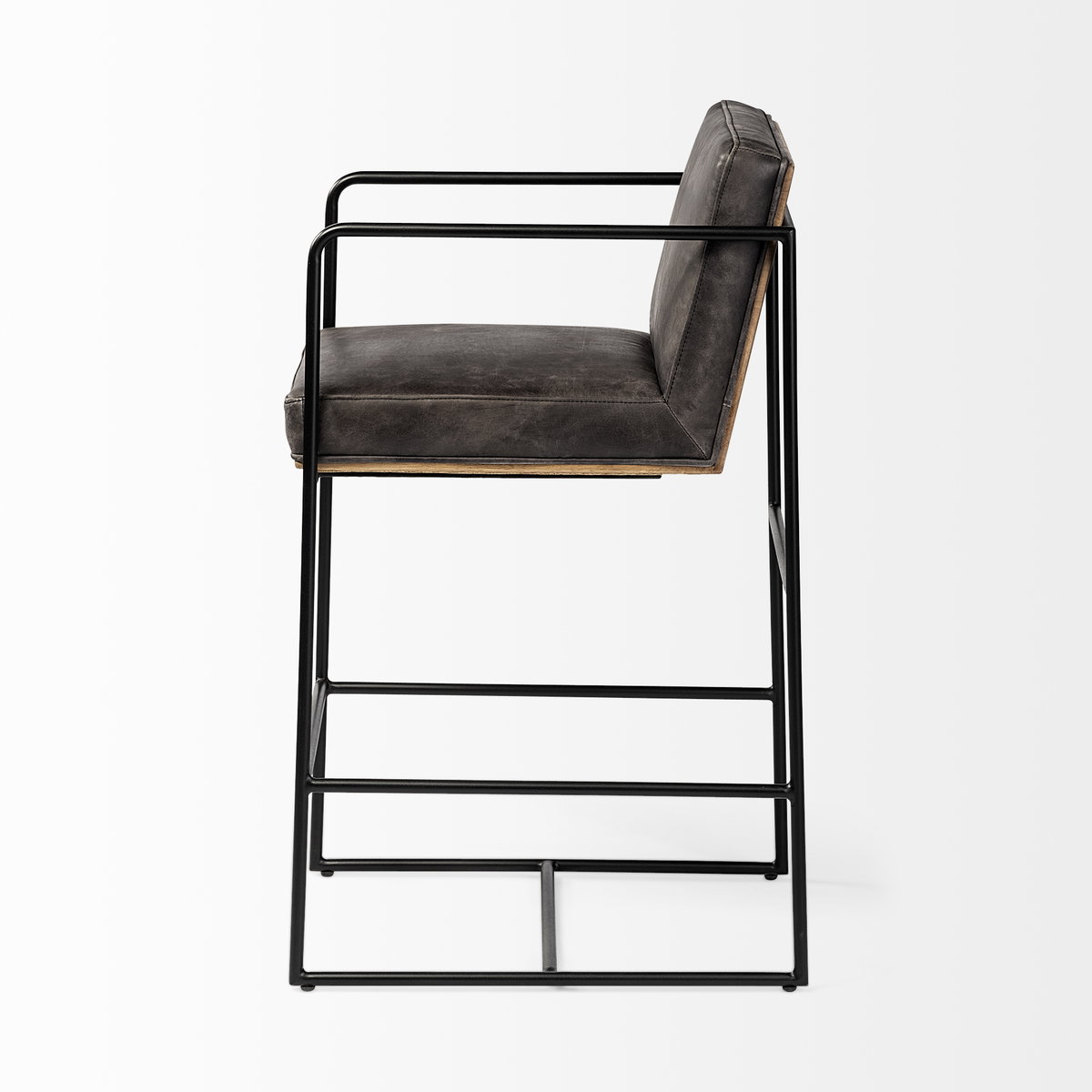 Stamford Backless 36.8in Seat Counter Stool | Black Leather with Metal, Counter & Bar Stool by Mercana, 18.25" length x 22.5" width x 36.75" height View 5