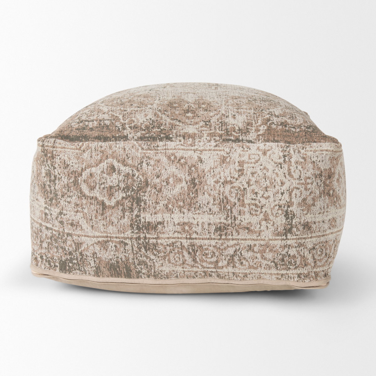 Khloe Large Taupe Pouf, Ottoman by Mercana, 36" length x 36" width x 17" height View 4