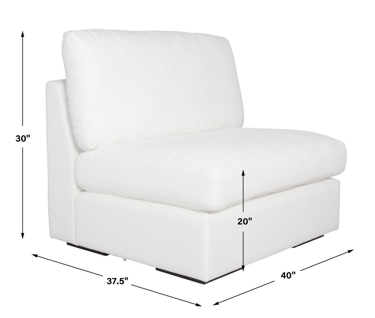 Refuge Armless Arctic White Sofa, Furniture by Uttermost, 40" width x 30" height x 37.5" depth View 3