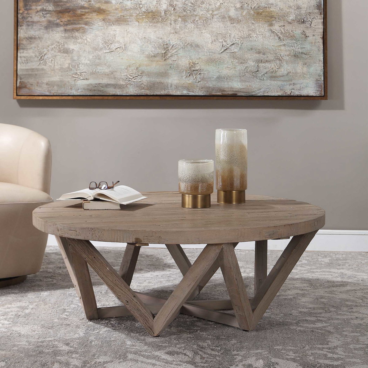 Kendry Reclaimed Wood Coffee Table, by Uttermost, 48" width x 17.5" height x 48" depth View 4
