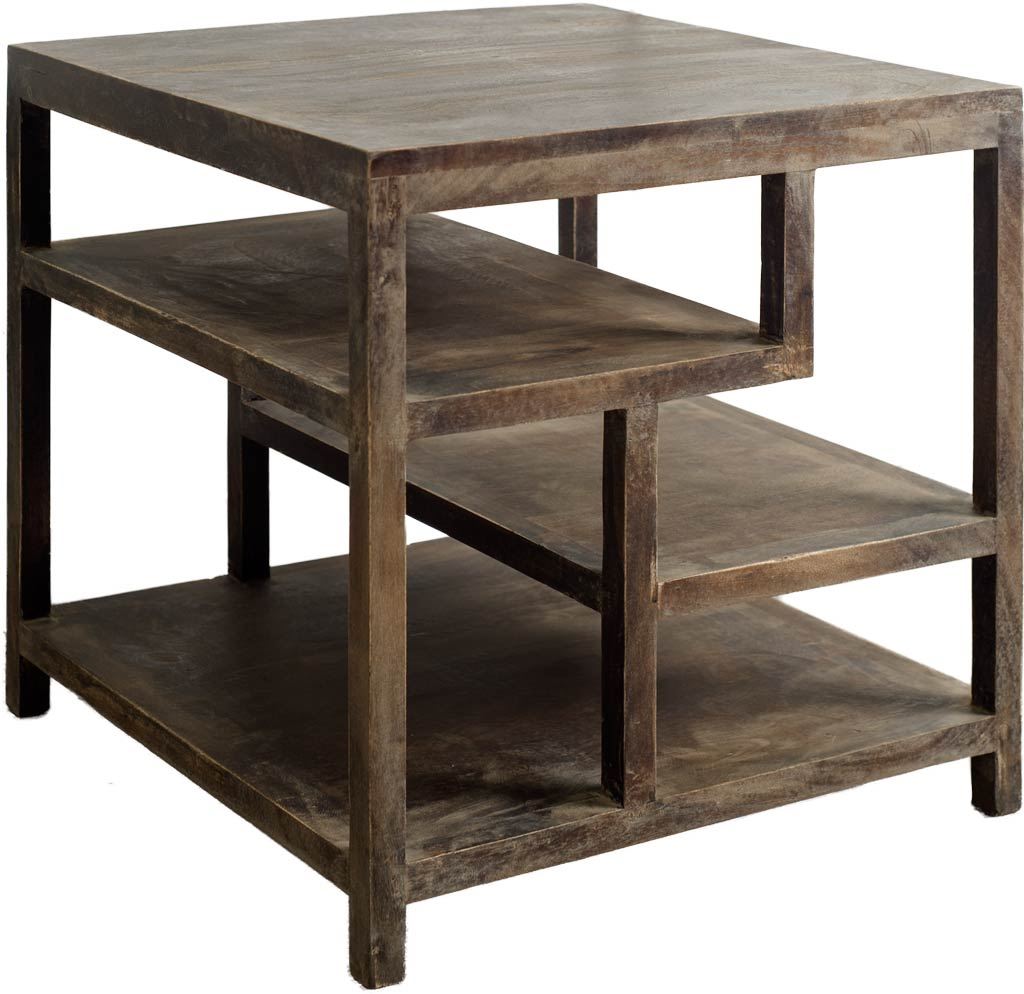 Wright II 22' x 21.9' Square Top Medium Brown Wooden Multi-Shelf End/Side Table, Side & End Table by Mercana, 22" length x 22" width x 22" height View 1