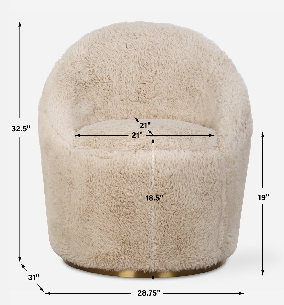 Crue Sheepskin Swivel Chair, Accent Chair by Uttermost, 30.5" width x 33" height x 32" depth View 3