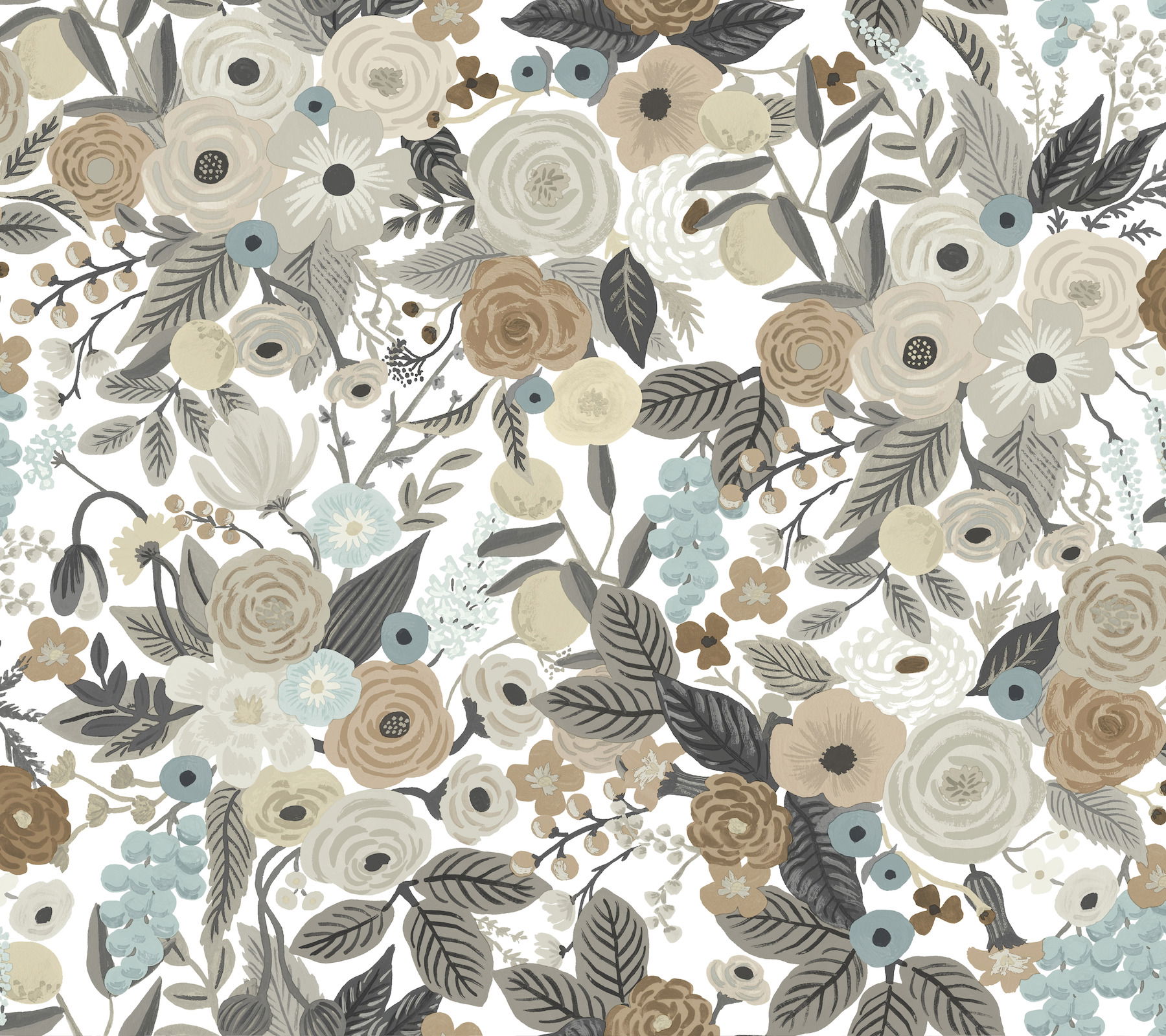 Garden Party Off White & Brown Peel & Stick Wallpaper large image 