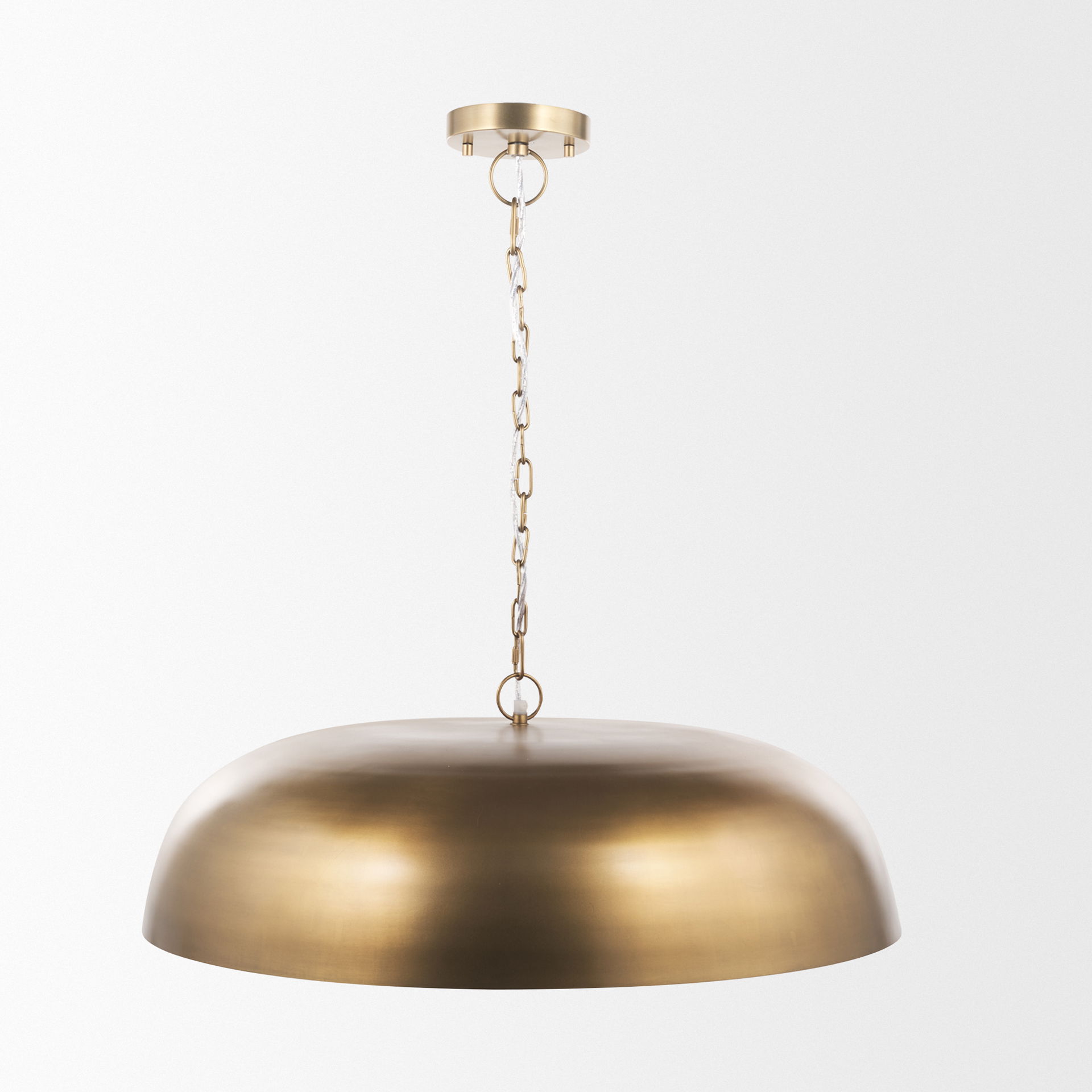 Sanne Antiqued Gold Metal with Silver Foil Wide Pendant Light, by Mercana, 30" length x 30" width x 10.5" height View 3