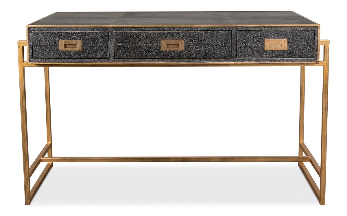 Grey Leather Shagreen Desk, by Sarreid, 1'10" length x 4'1" width x 2'7" height View 2