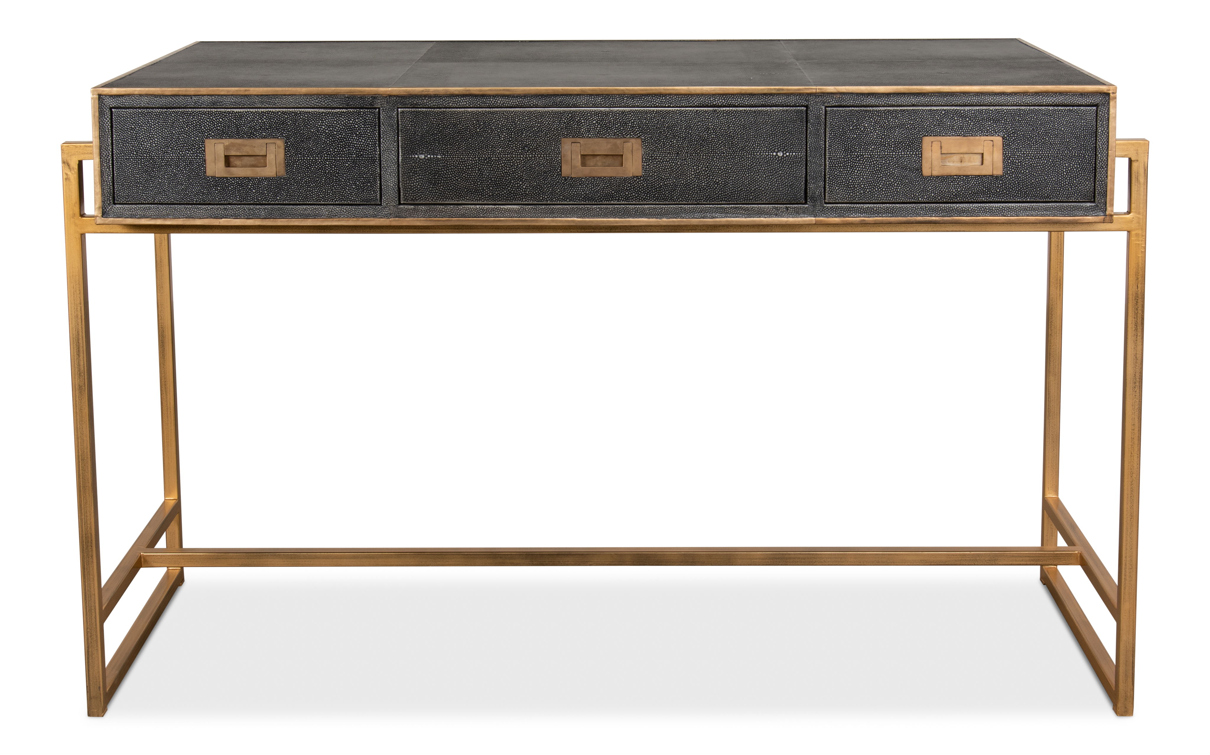 Grey Leather Shagreen Desk, by Sarreid, 49" length x 22" width x 31" height View 2