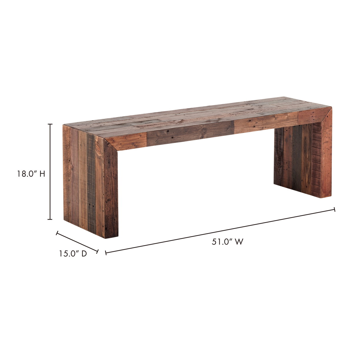 Vintage Small Bench Light Brown, Benche by Moe's Home, 51" width x 18" height x 15" depth View 7