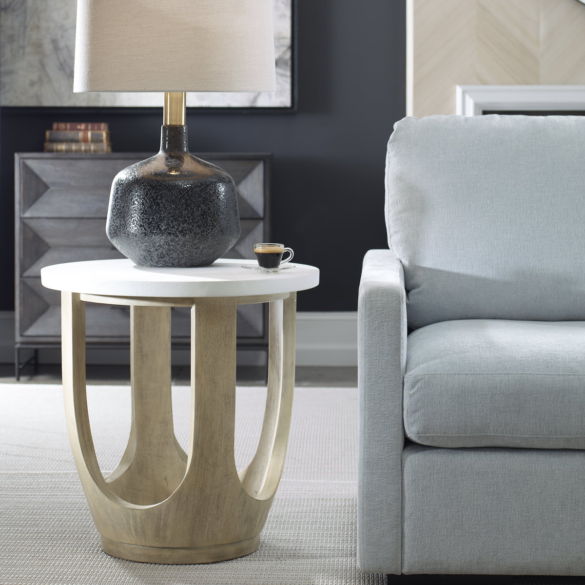 Tatli Stone Top Side Table, Side & End Table by Uttermost, 24" width x 24.4" height x 24" depth View 2