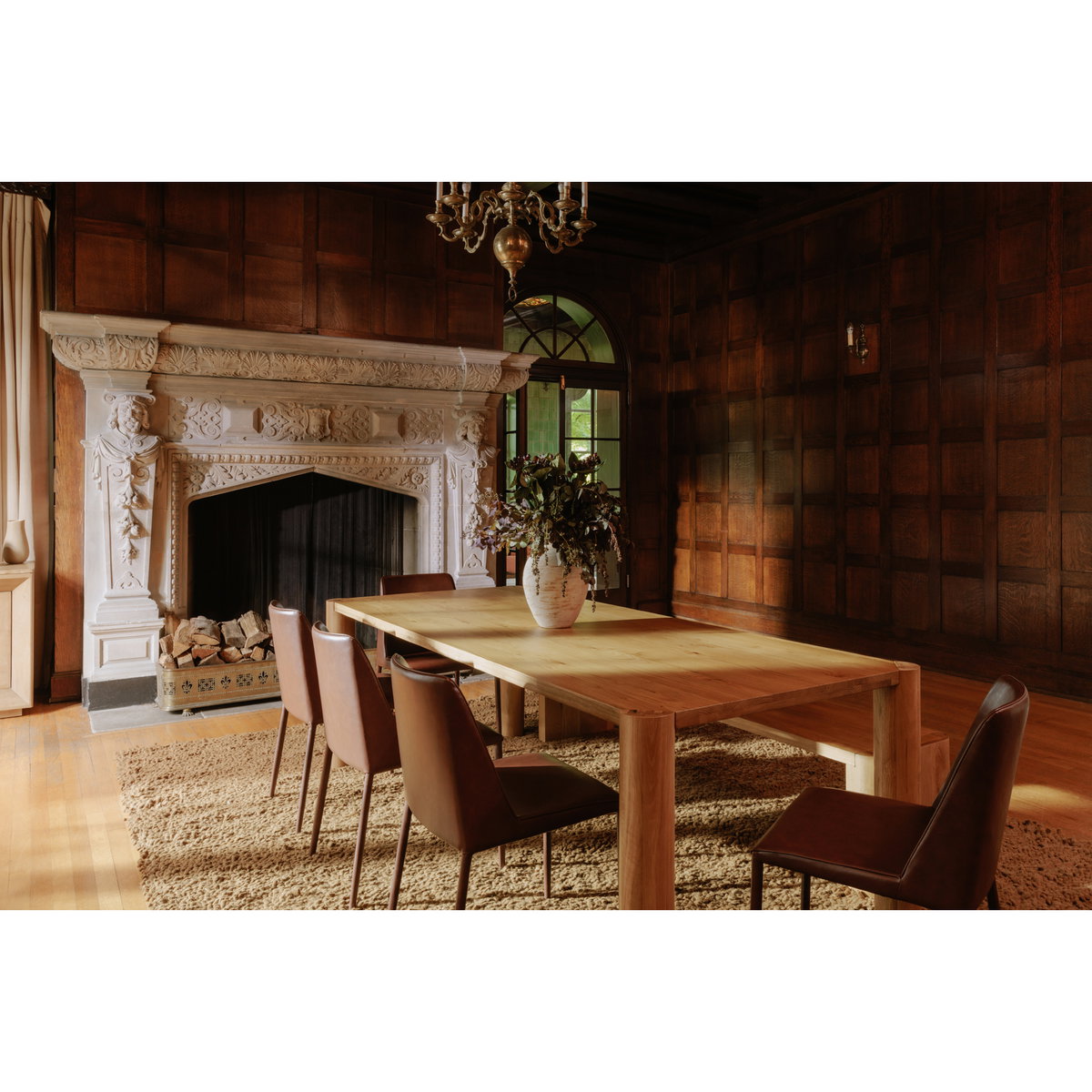 Post Large Table Large Natural Oak, Dining Table by Moe's Home, 96" width x 29" height x 39" depth View 7