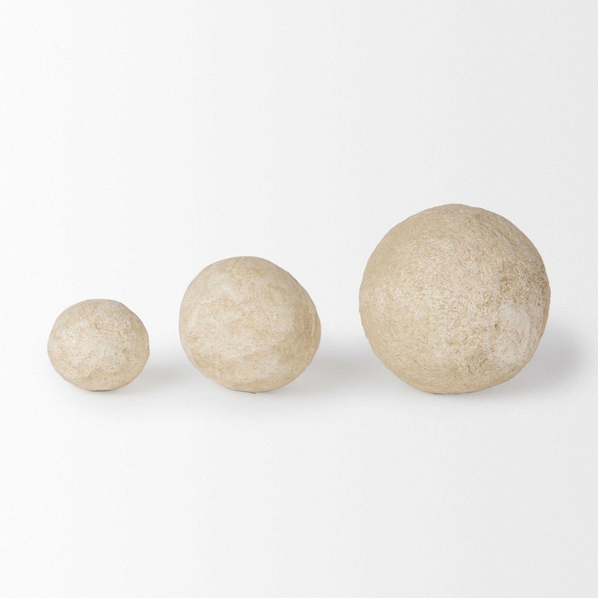 Sunita Set of 3 Beige Paper Mache Orbs, Decorative Object by Mercana, 6" length x 6" width x 6" height View 7