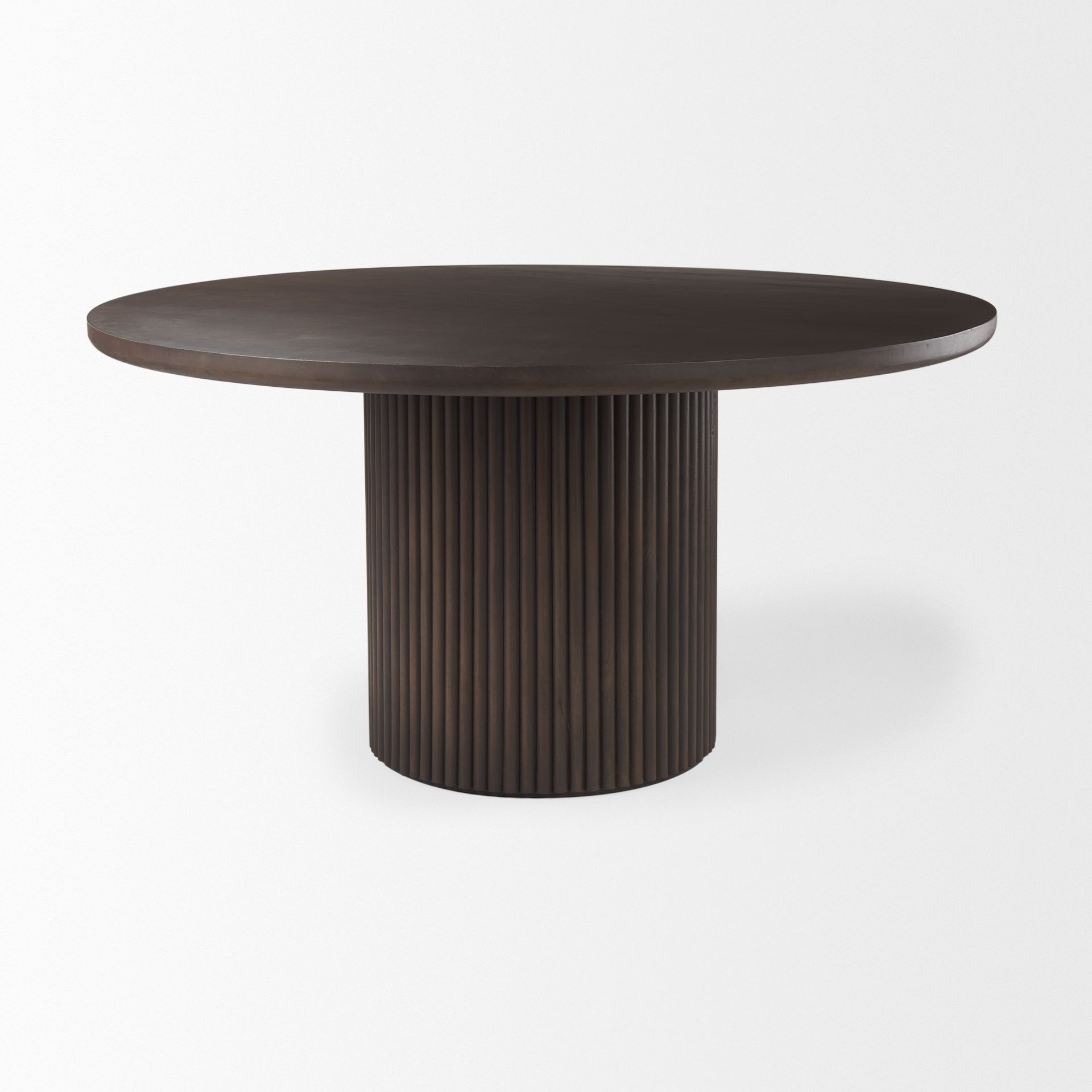 Terra 60L x 60W x 30H Dark Brown Wood Round Fluted Dining Table, by Mercana, 60" length x 60" width x 30" height View 5