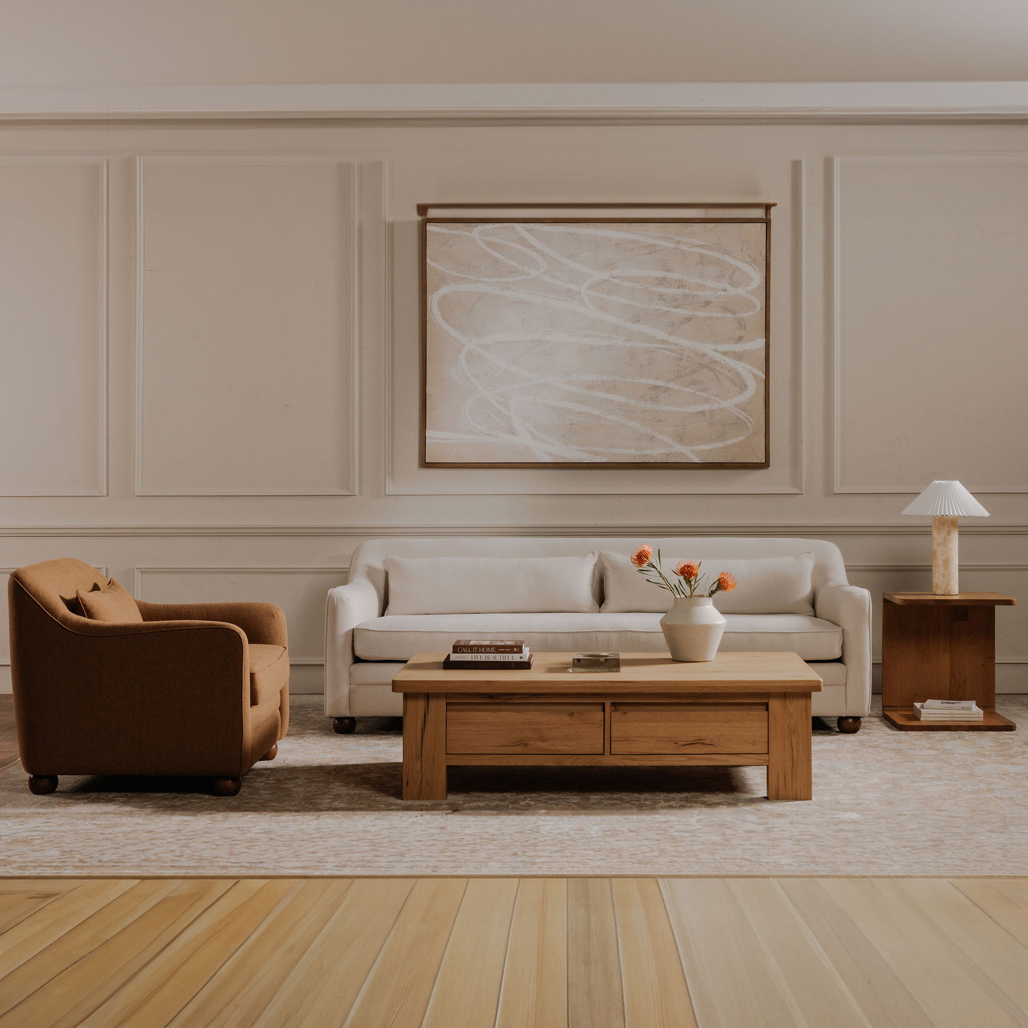 Graham Storage Coffee Table Rustic Oak, by Moe's Home, 60" width x 17" height x 35" depth View 9