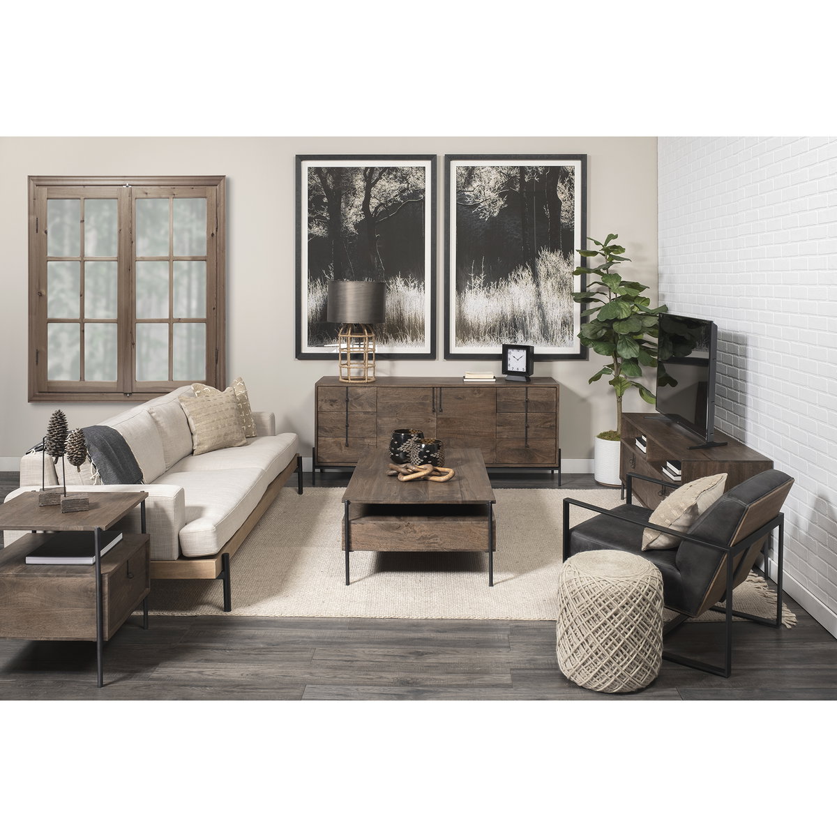 Stamford Black Genuine Leather Seat with Wood Back, Metal Frame Accent Chair, by Mercana, 24.41" length x 31.89" width x 28.94" height View 2
