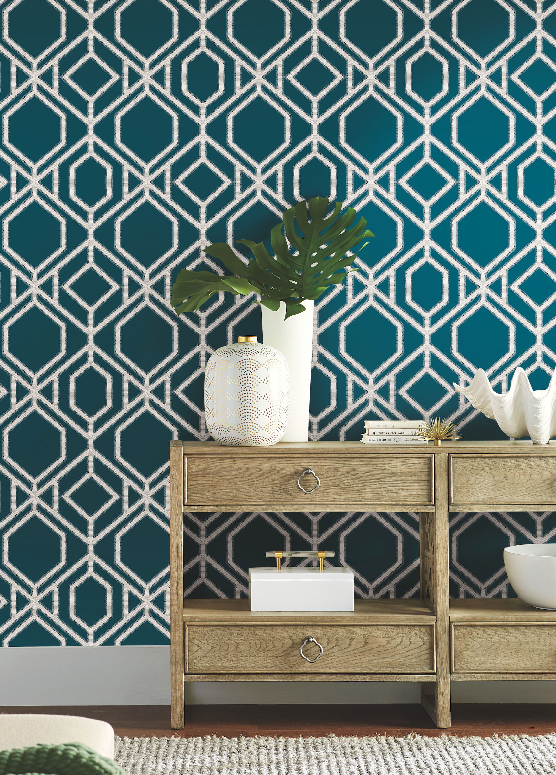 Sawgrass Trellis Navy Wallpaper large image 