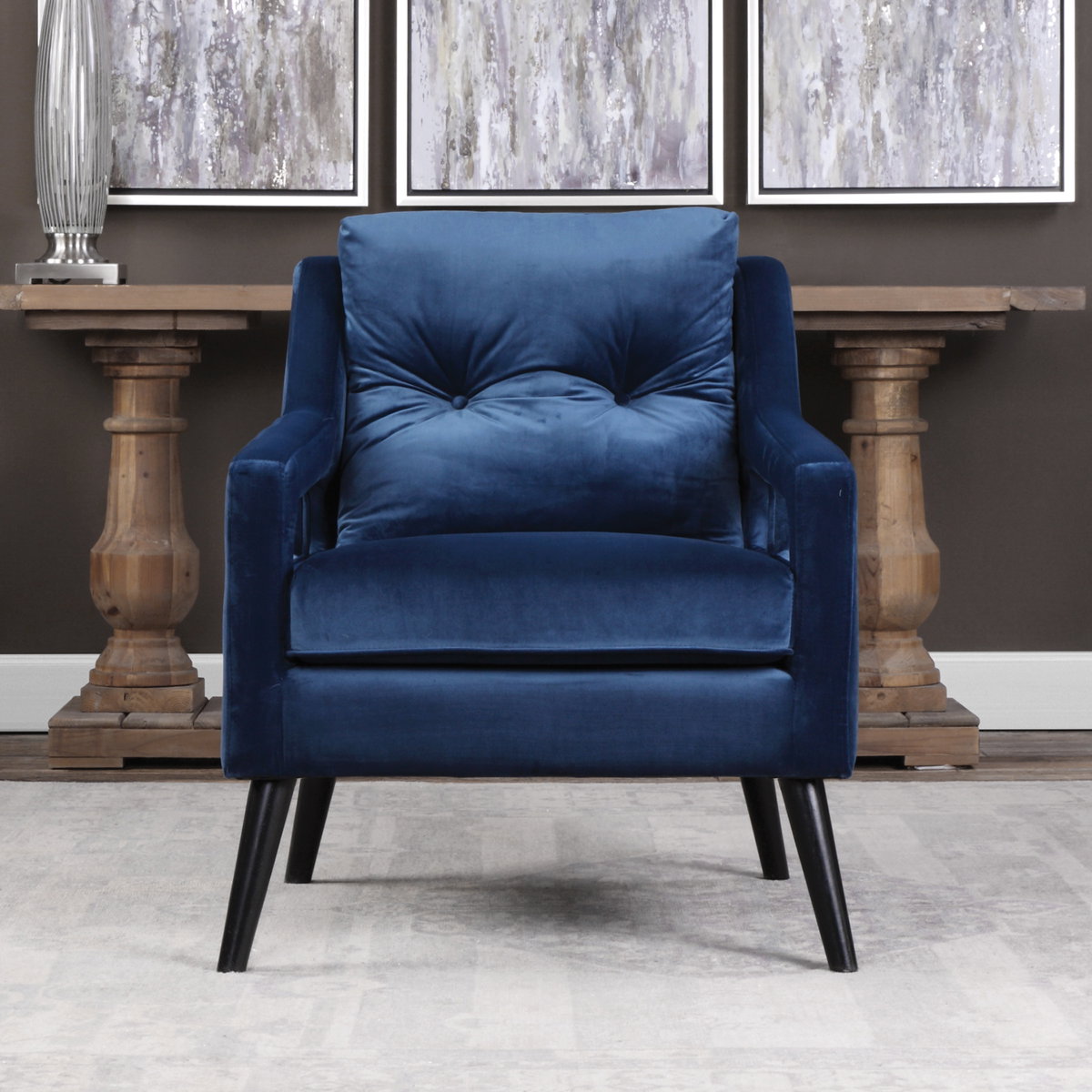 O'Brien Blue Velvet Armchair, Accent Chair by Uttermost, 28" width x 34" height x 34" depth View 10