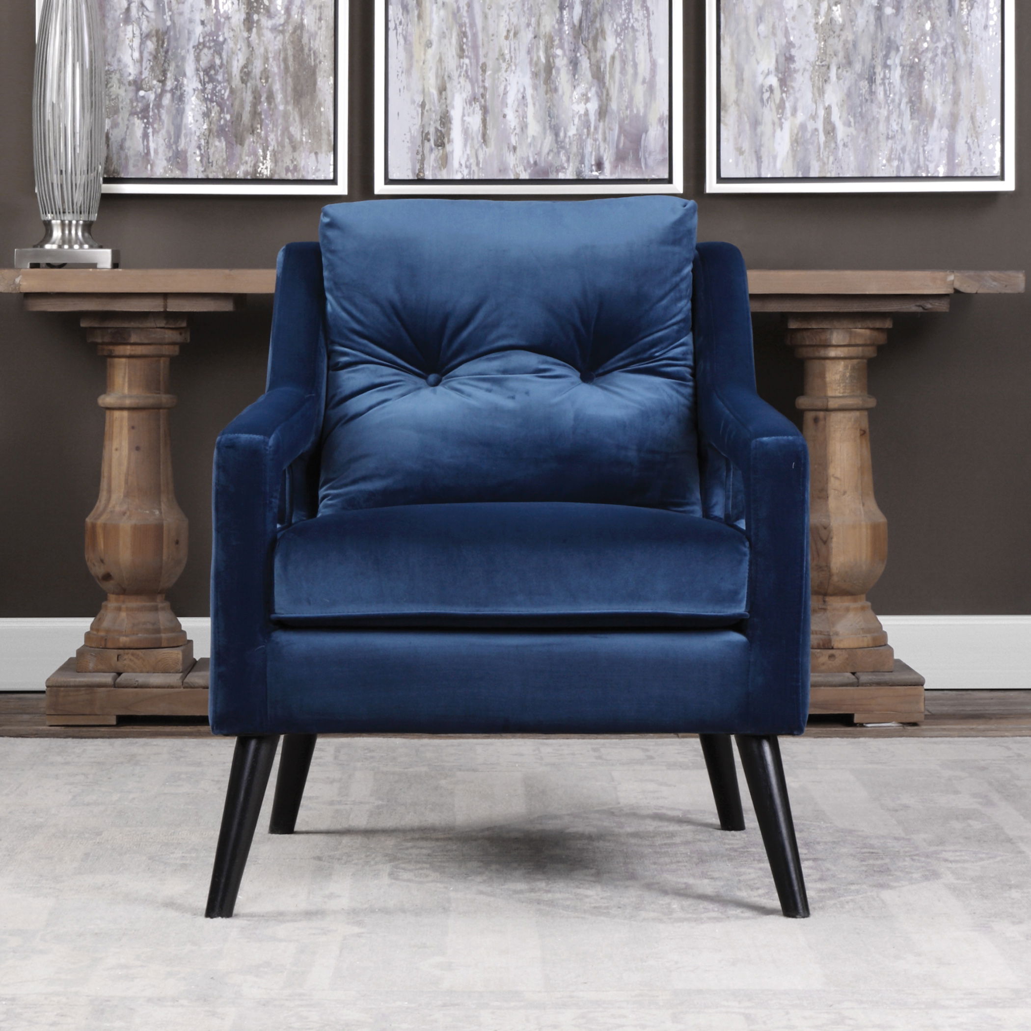 O'Brien Blue Velvet Armchair large image 