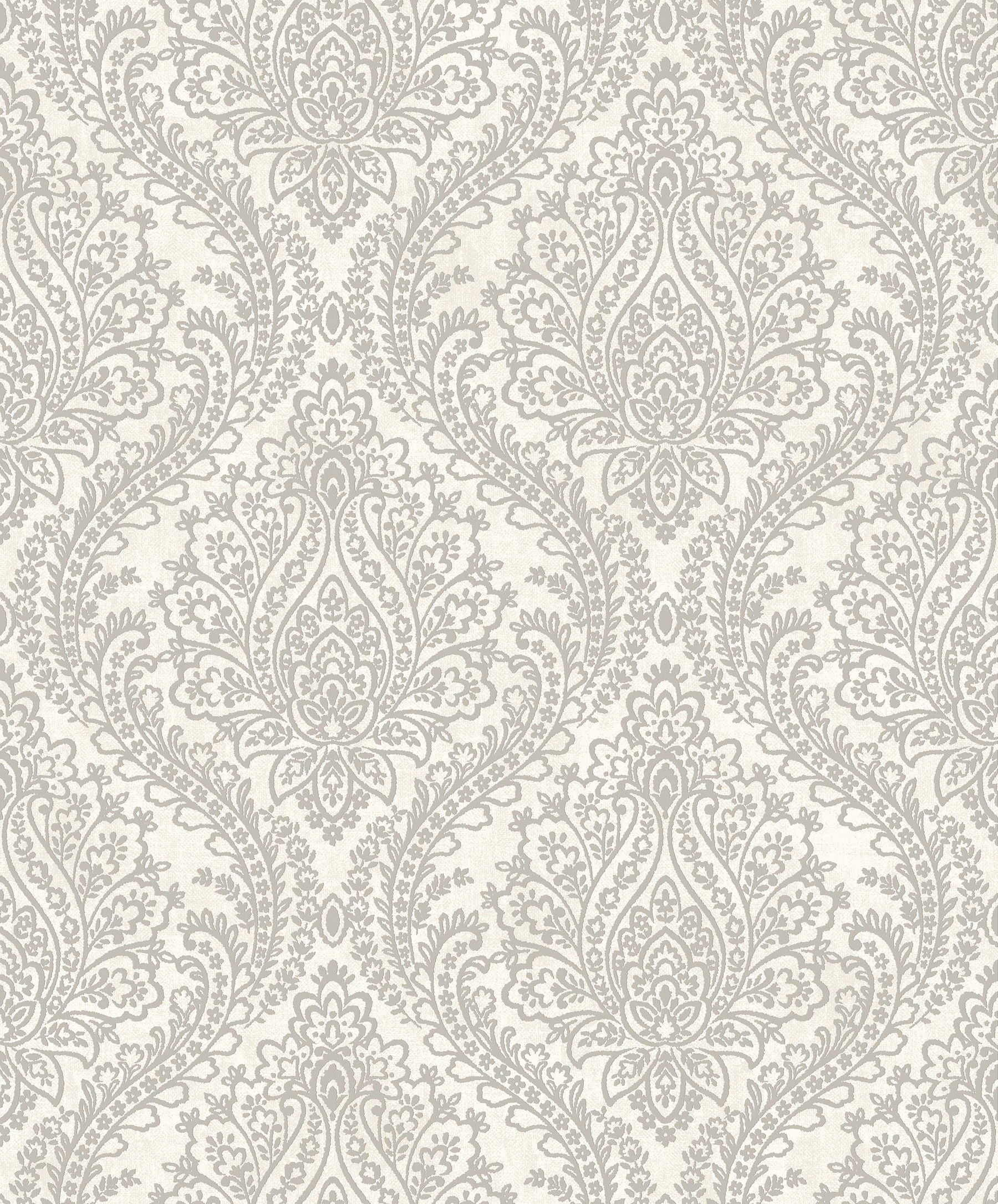 White & Silver Tattersall Damask Wallpaper large image 