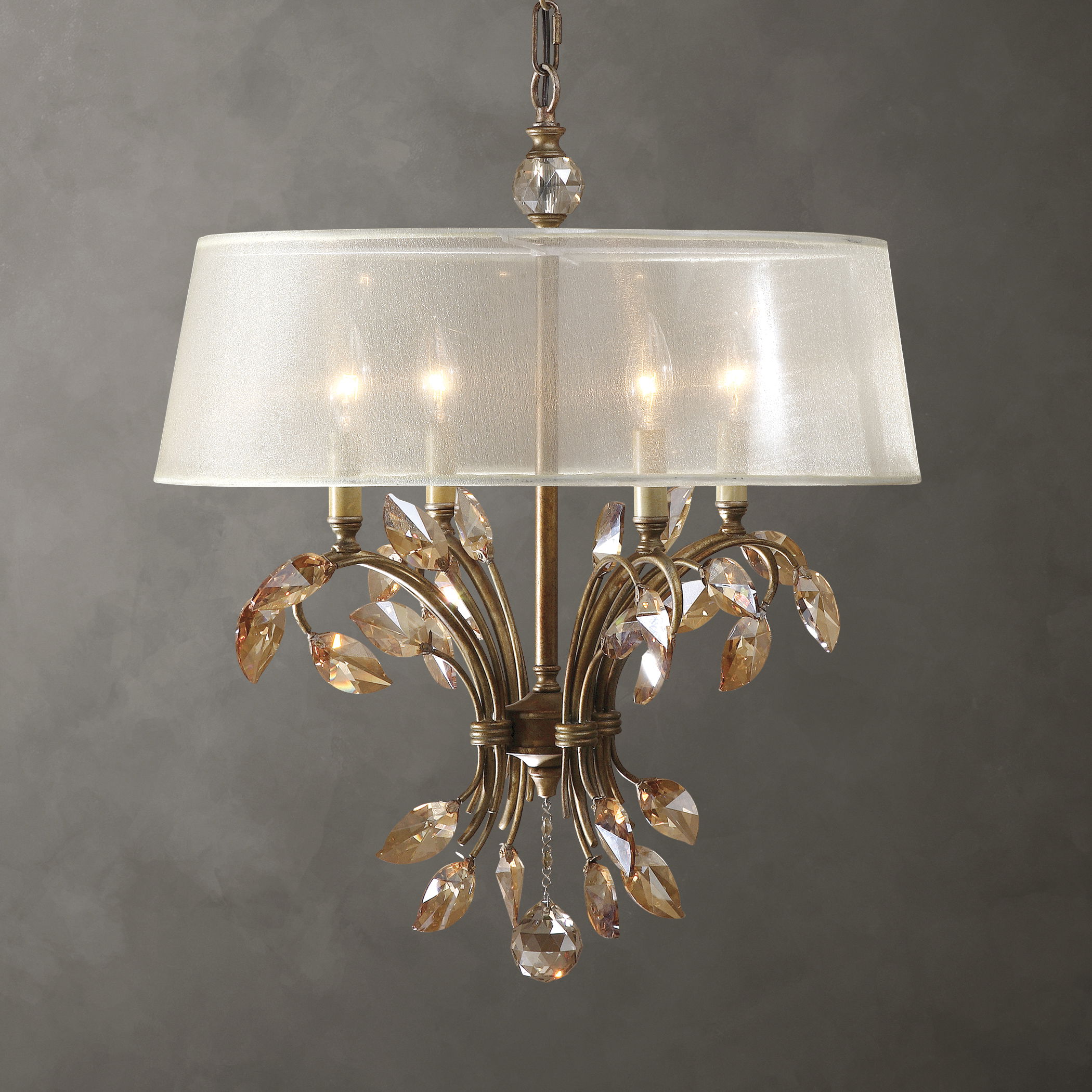 Alenya 4 Light Gold Metal Chandelier, Ceiling Light by Uttermost, 20.75" width x 25.37" height x 20.75" diameter x 20.75" depth View 1