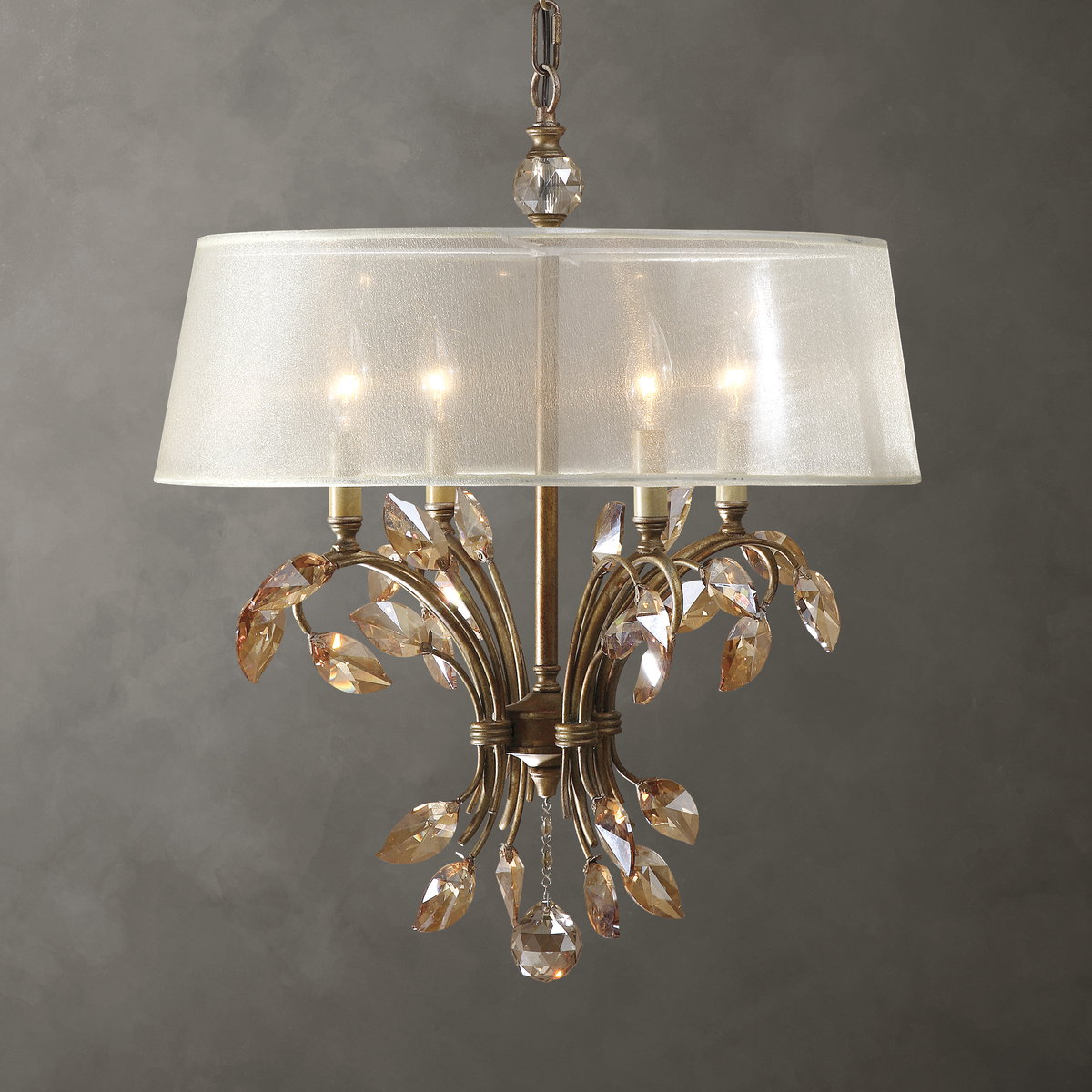 Alenya 4 Light Gold Metal Chandelier, Drum Pendant by Uttermost, 20.75" width x 25.37" height x 20.75" diameter x 20.75" depth View 1