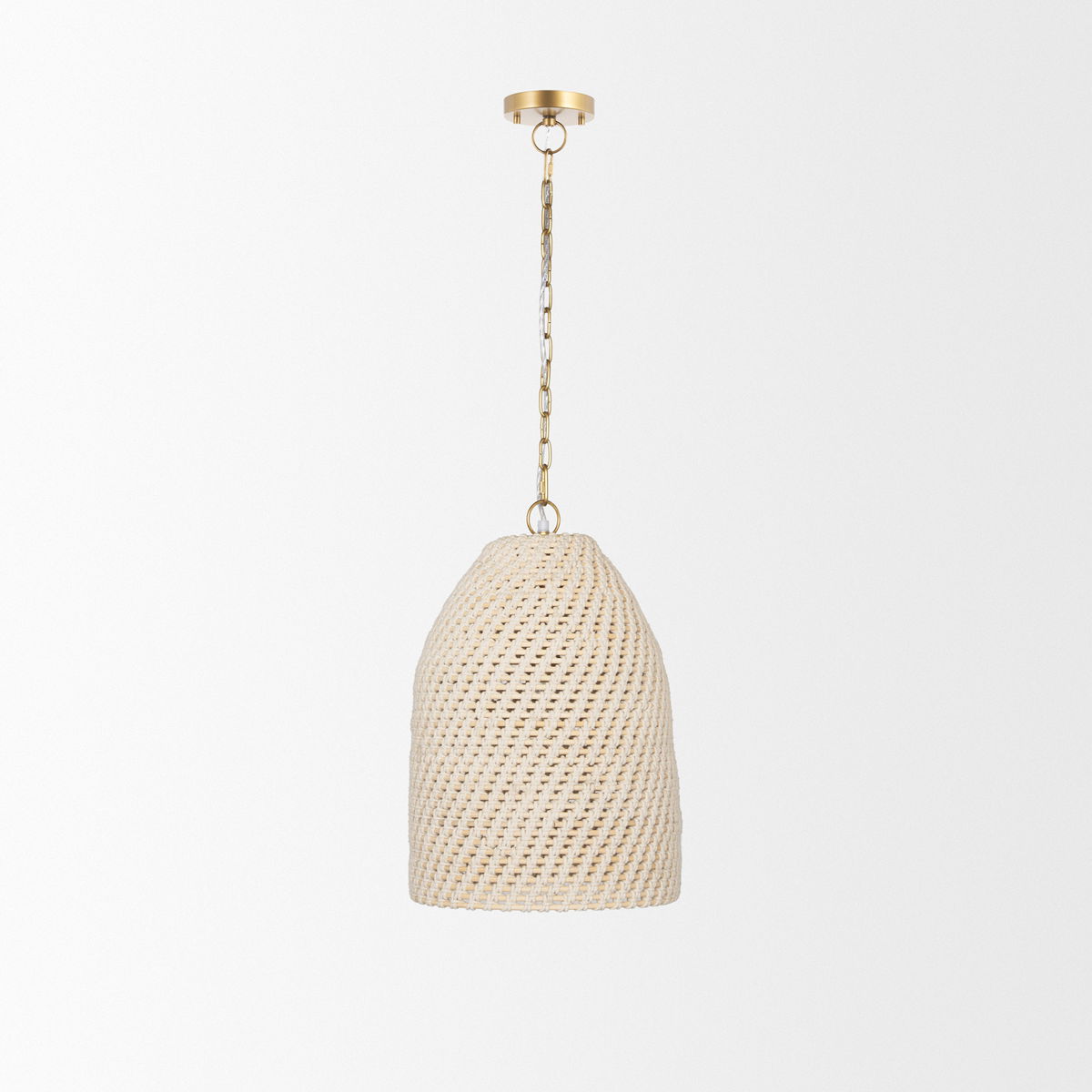 Tosha 1-Light Cotton Rope Bell Pendant, by Mercana, 12.5" length x 12.5" width x 19" height View 3