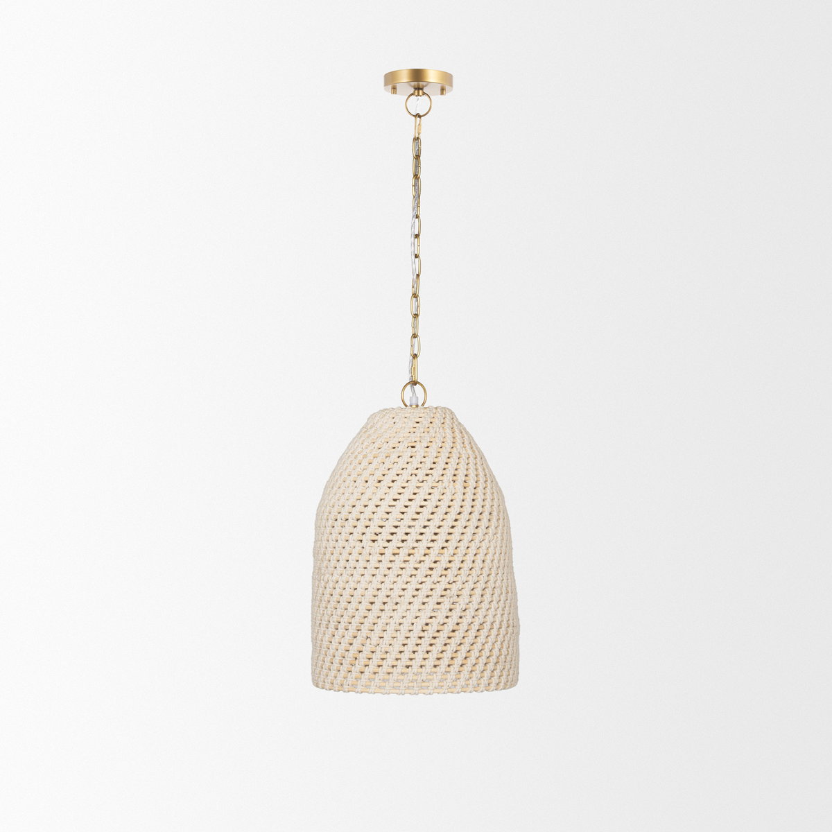 Tosha 1-Light Cotton Rope Bell Pendant, by Mercana, 12.5" length x 12.5" width x 19" height View 3