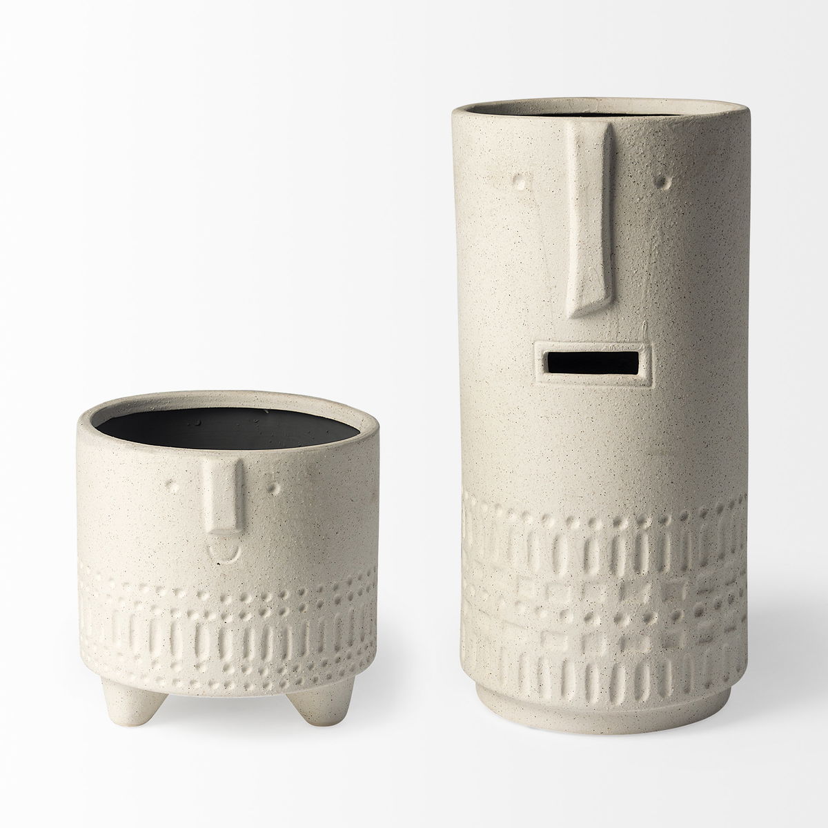 Jacob II Tall White Ceramic Smiling Face Vase, by Mercana, 7.09" length x 6.89" width x 14.37" height View 6