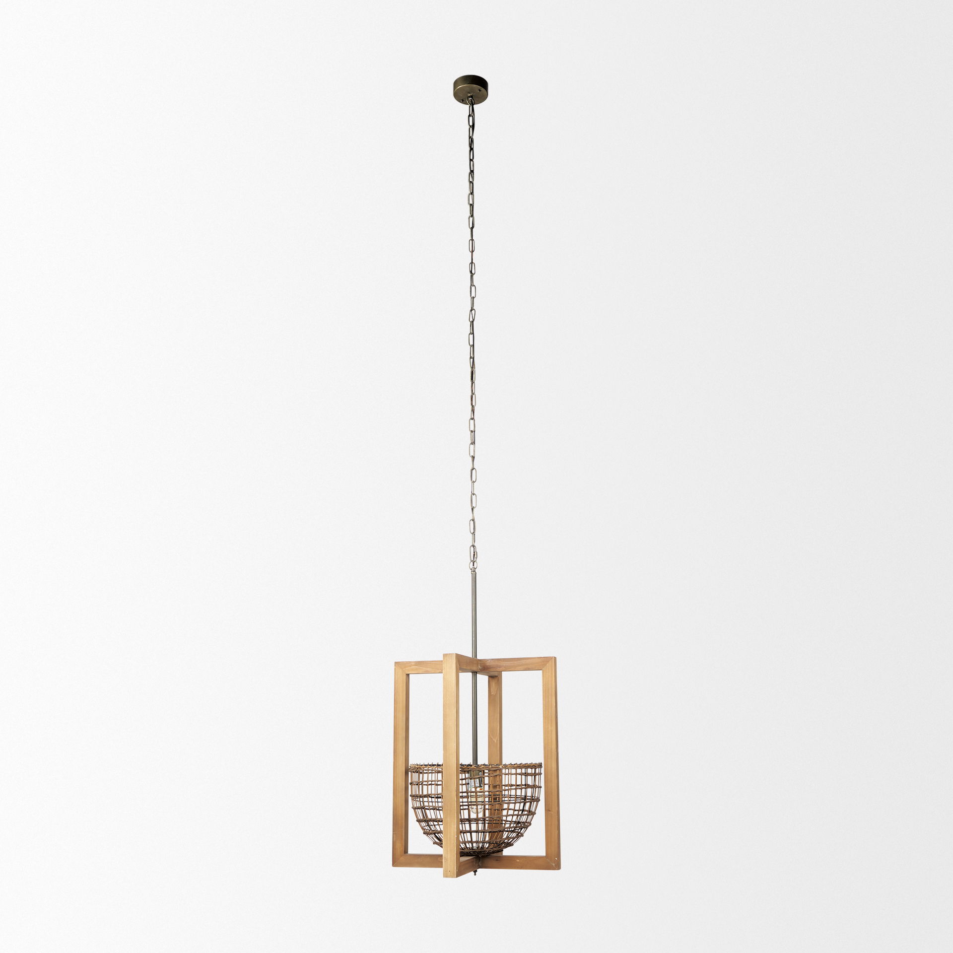 Kiley Warm Wood Basket Lantern Pendant Light, by Mercana, 15.75" length x 15.75" width x 37.2" height View 2