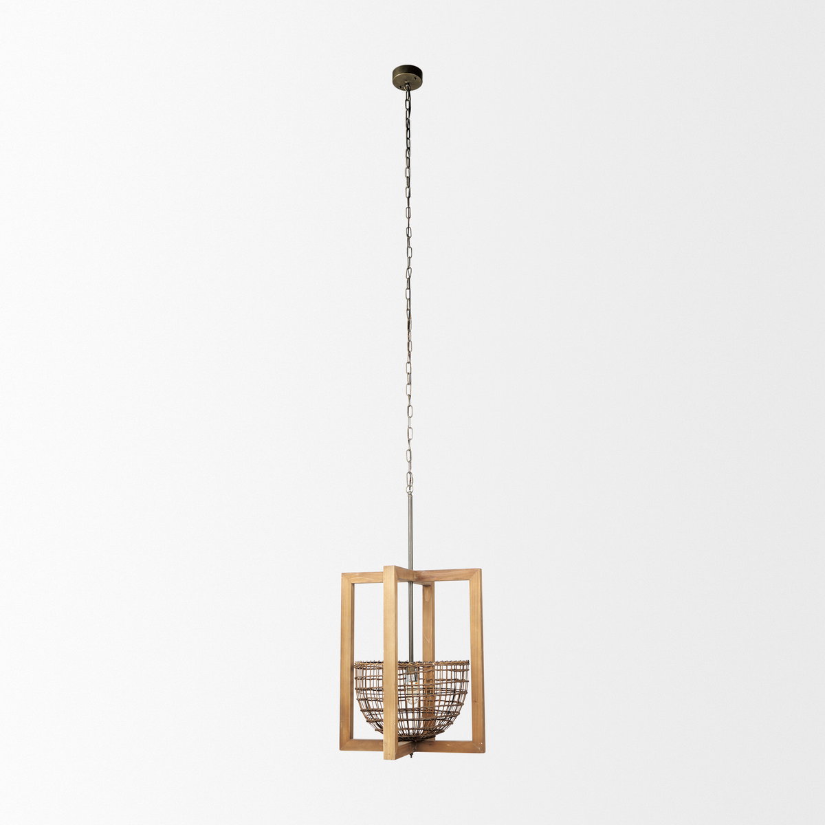 Kiley Warm Wood Basket Lantern Pendant Light, by Mercana, 15.75" length x 15.75" width x 37.2" height View 2