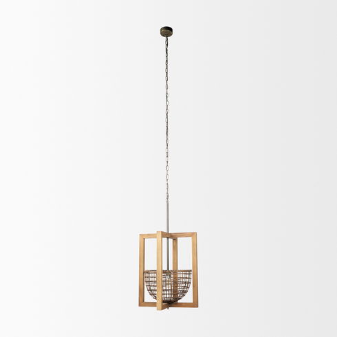 Kiley Warm Wood Basket Lantern Pendant Light