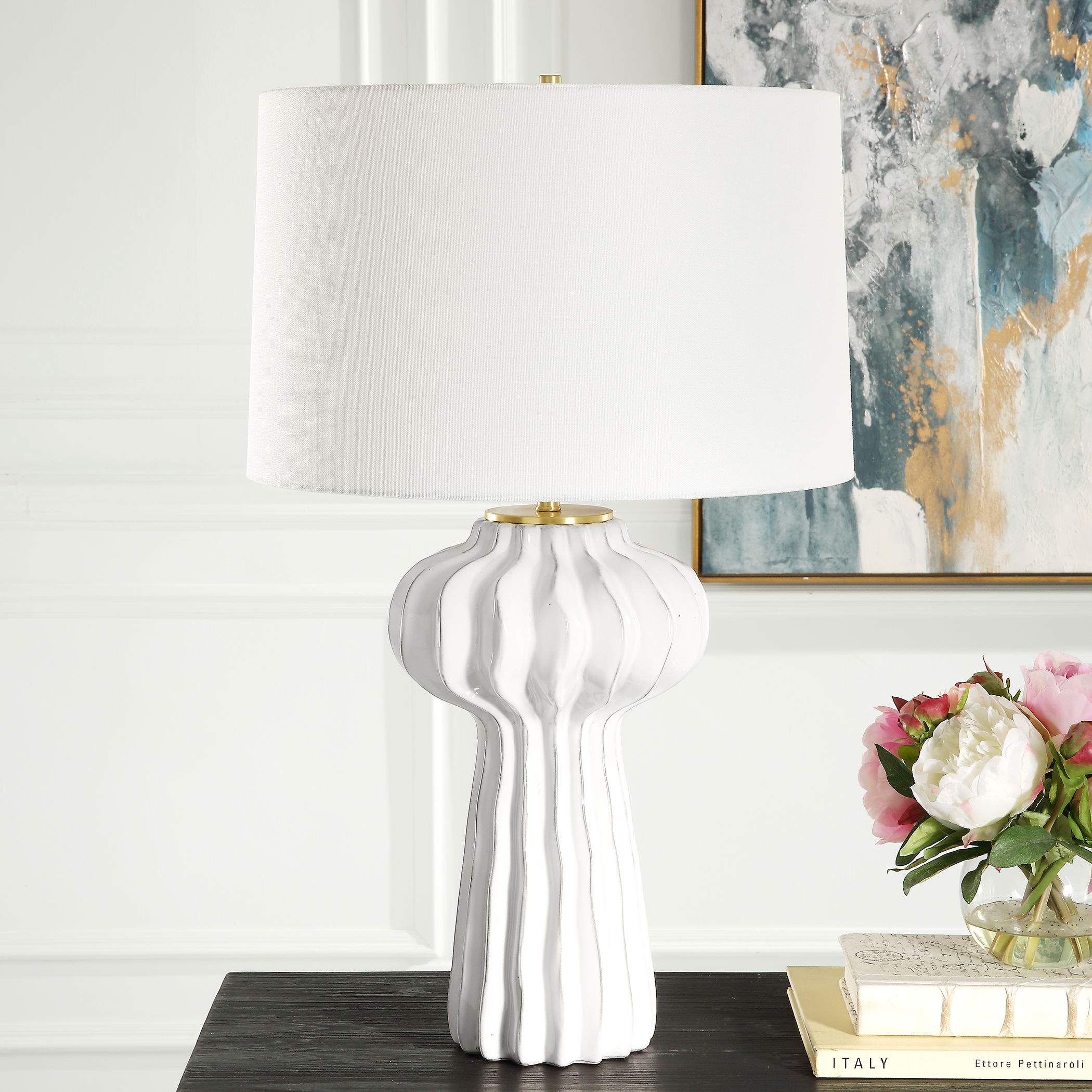 Wrenley Ridged White Table Lamp large image 