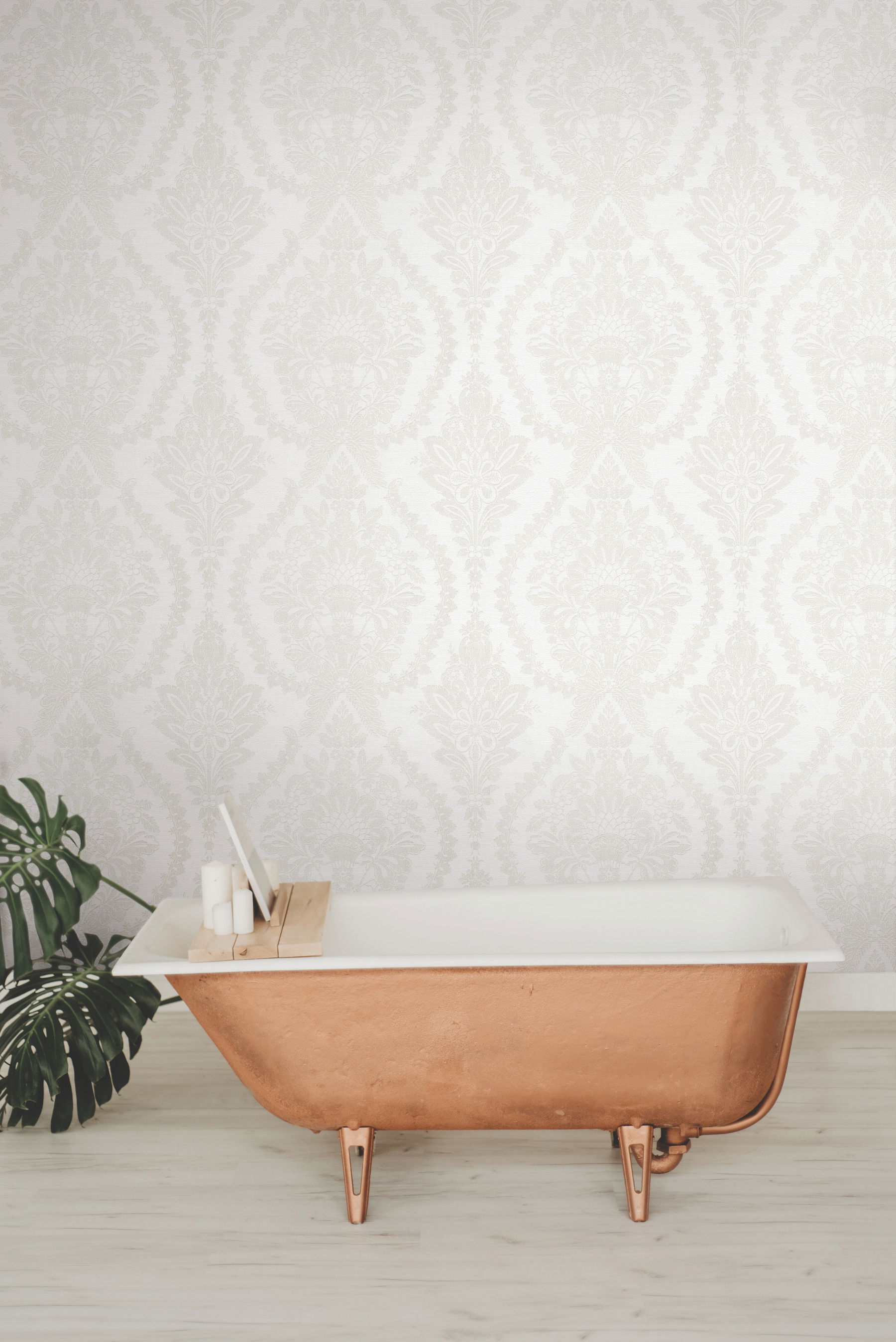 Heritage Damask White & Beige Wallpaper large image 