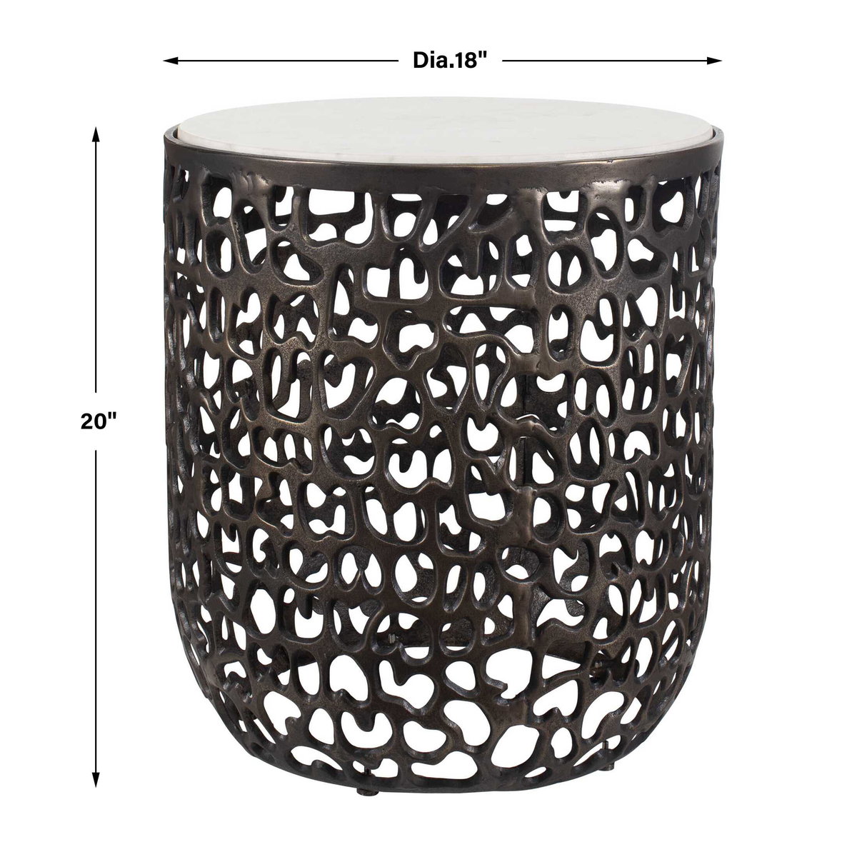 Sabena White Marble Outdoor Side Table, Outdoor Table by Uttermost, 1'6" width x 1'8" height x 1'6" depth View 3