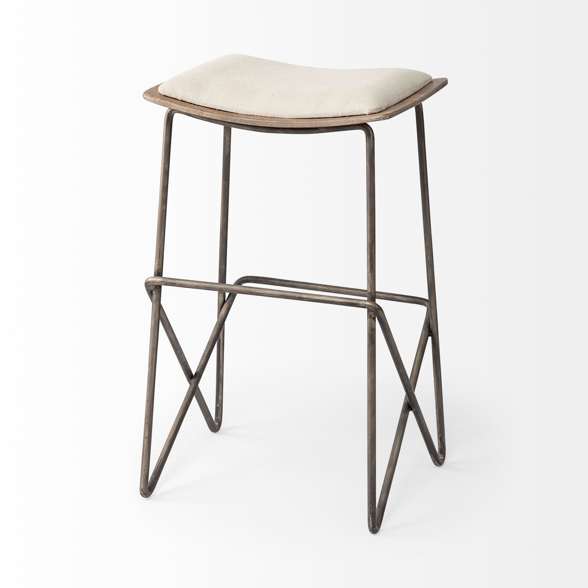 Katniss 26' Total Height Cream Fabric Seat Gold Metal Frame Counter Stool large image 